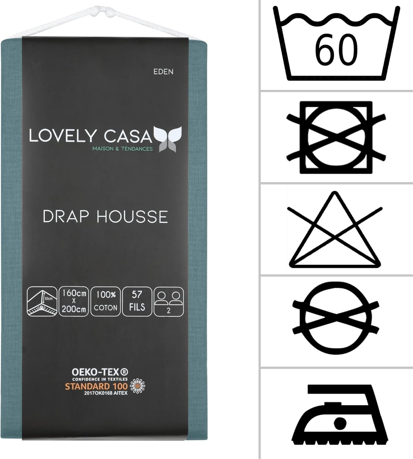 STOF - Fitted Sheet - Size 160 X 200 Cm - Large 30 Cm - 100% Oeko-Tex Certified Cotton - Eucalyptus - Eden Model - Bed Linen for the Home - Soft and Comfortable for a Cosy Nest image number 3