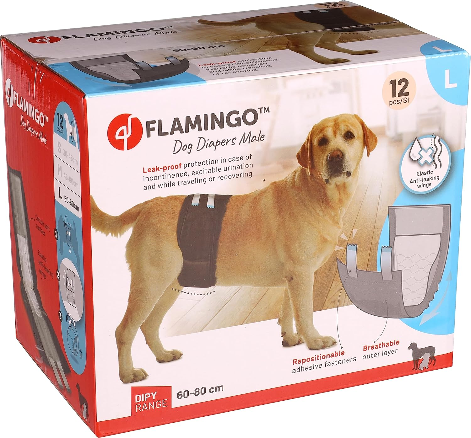Dipy Male Dog Nappies Large 60-80Cm Pack of 12
