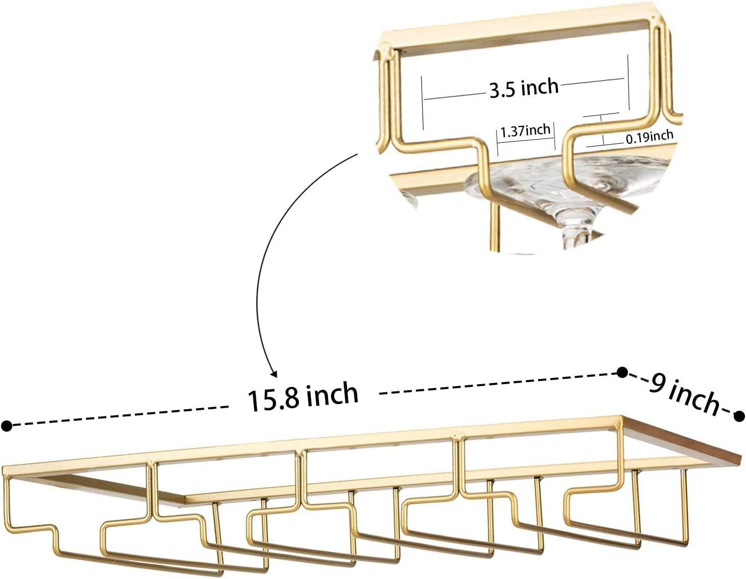 Wine Glass Rack - under Cabinet Stemware Wine Glass Holder Glasses Storage Hanger 2 Pack Metal Organizer for Bar Kitchen 4 Rows Gold image number 5