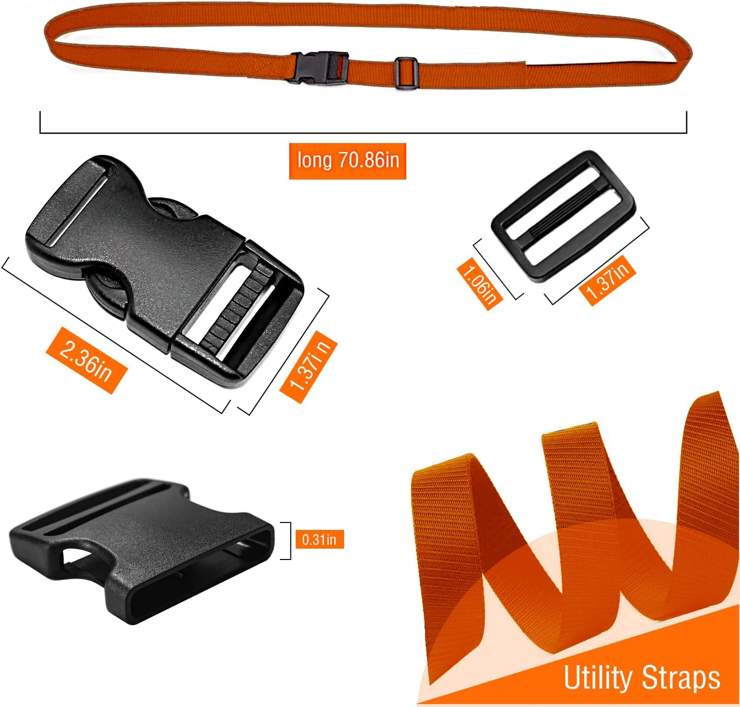 Premium Utility Straps with Quick Release Buckle Adjustable Short Nylon Tie down Straps for Backpack Tactical Lashings Camping Gear Sleeping Bag Mattress Conveyor Belt Luggage - Blue image number 4