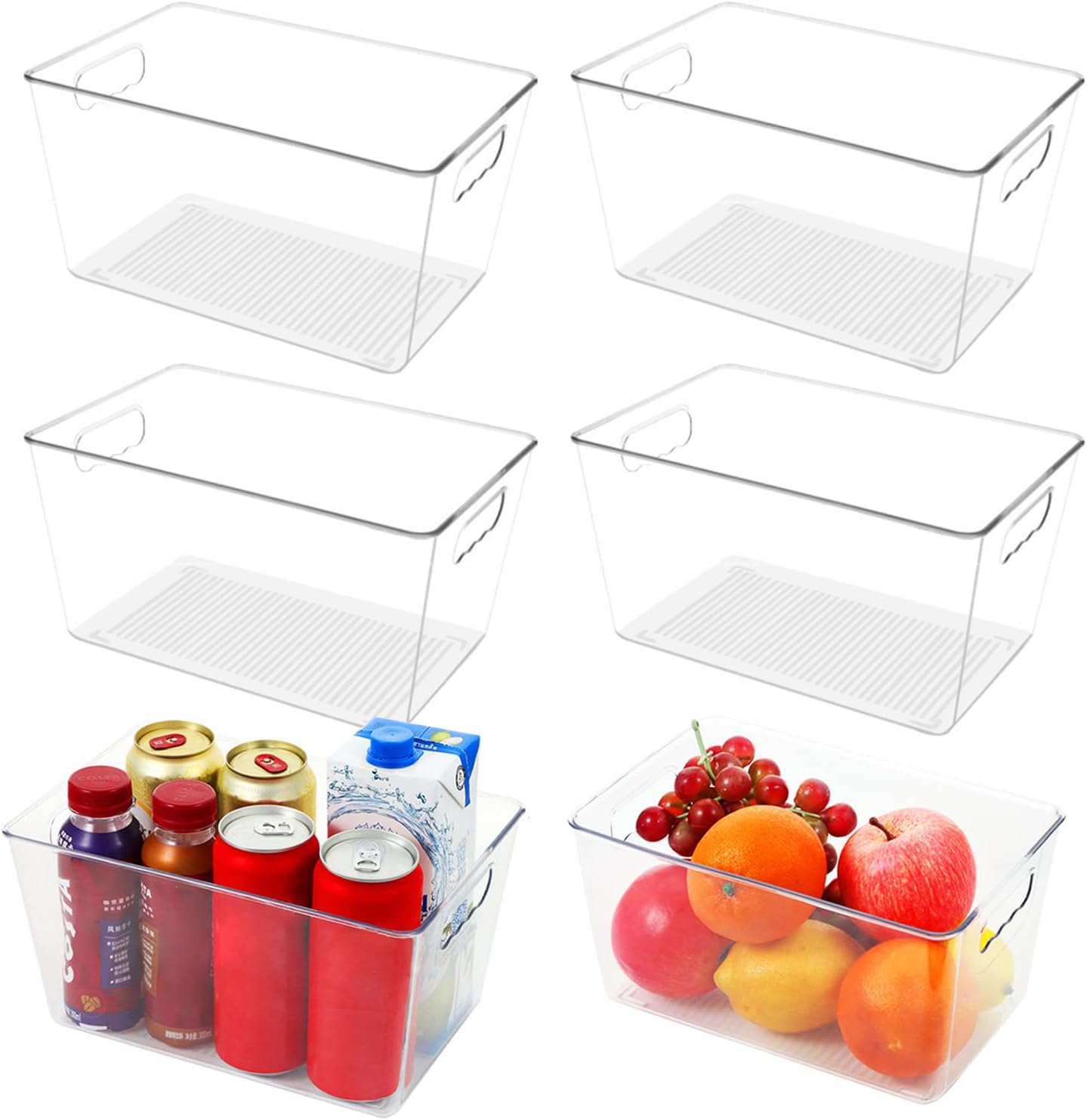 6 Pack Clear Stackable Storage Bins with Lids, Heavy-Duty Plastic Containers with Handles for Pantry, Bathroom, Cabinet, Fridge and Closet Organization, Middle image number 5
