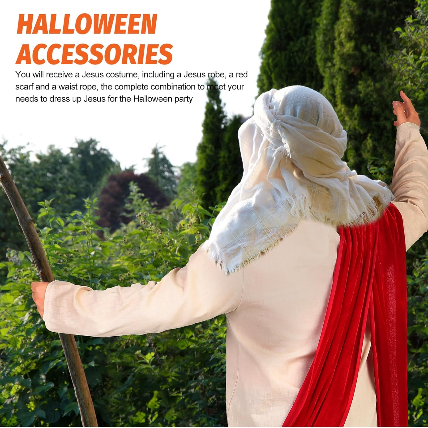 Haull Jesus Costume Adult Men Jesus Robe Religious Christ Costume Includes Scarf Waist Rope for Halloween image number 3