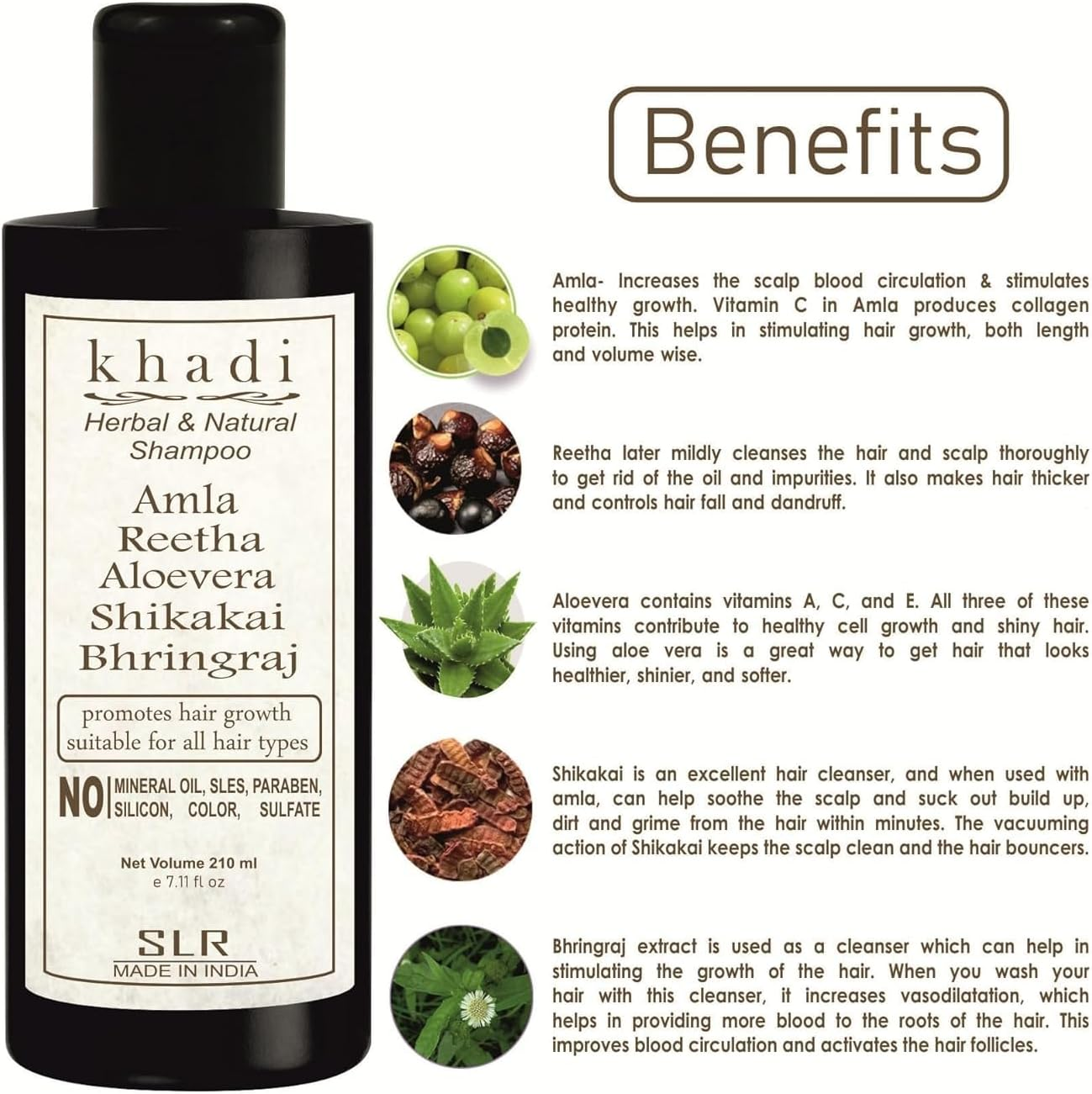 Khadi Amla Reetha Aloevera Shikakai Bhringraj Shampoo - anti Hairfall & anti Dandruff Sls-Paraben Free Shampoo- 210 Ml (Pack of 2) image number 2