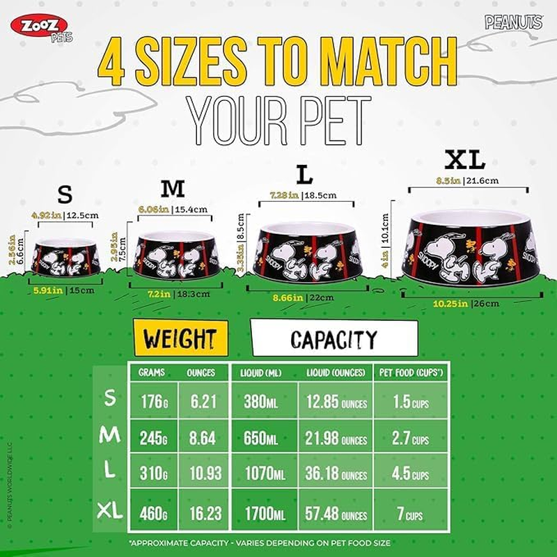 ZOOZ Pets Dog Bowls - Officially Licensed Peanuts - Safe and Colourful Dog Bowls with Non-Slip Silicone Base - and Durable Material - Various Sizes and Colours