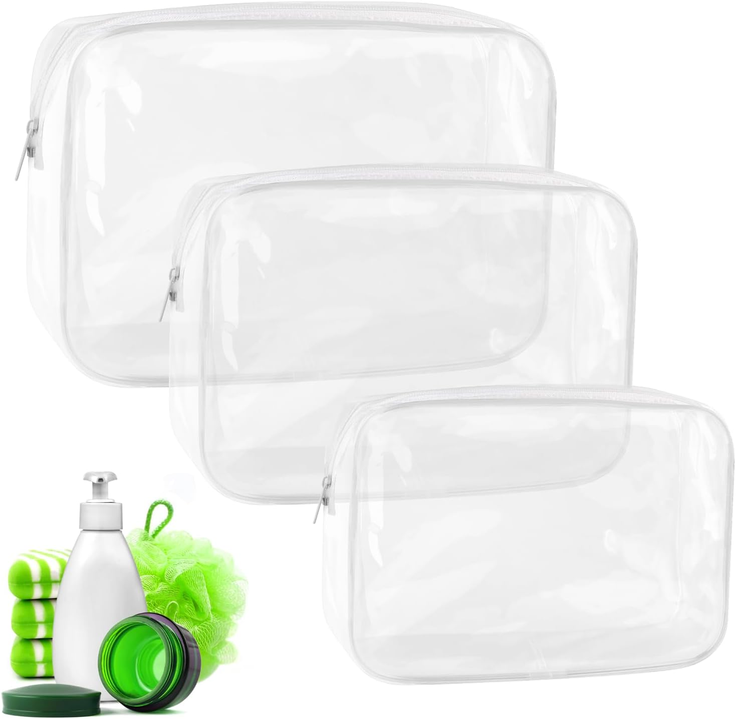 Eukyplace Clear Toiletry Bag Set of 3, Waterproof Transparent Makeup Bags with Zipper, Travel Cosmetic Organizer for Toiletries and Beauty Essentials image number 6