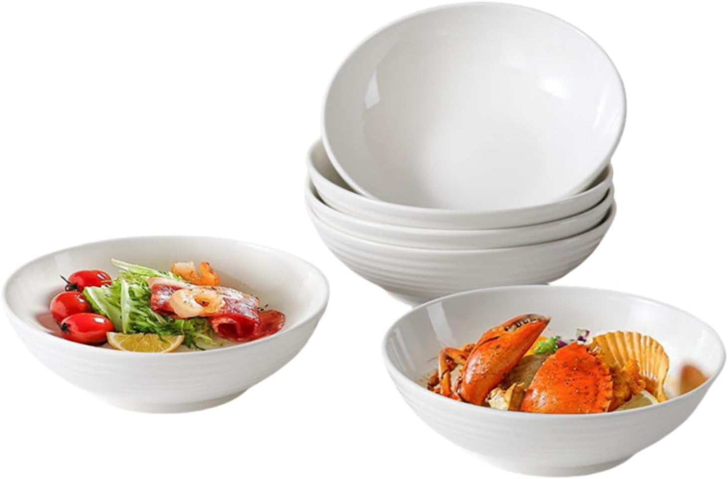 7 in Porcelain Pasta Bowls Ceramic Set of 6,Salad Bowls Wide and Shallow Set for Serving Soup, Pasta, Noodle, Dinner, Large Kitchen Bowl Plates,Soup & Microwave & Dishwasher Safe image number 1