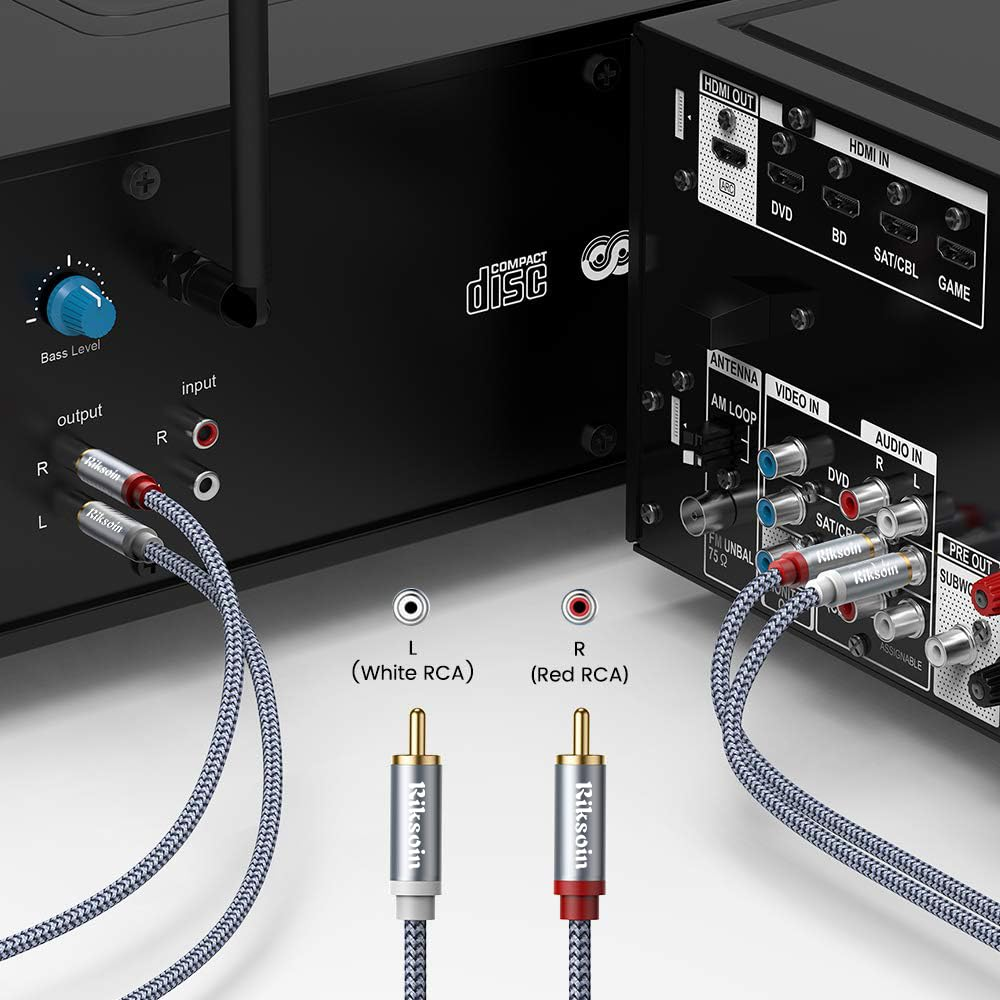 RIKSION RCA Cable,1.8M/6Ft 2RCA Male to 2RCA Male Stereo Audio Cables Shielded Braided RCA Stereo Cable for Home Theater, HDTV, Amplifiers, Hi-Fi Systems, Car Audio, Speakers-2Pack image number 4