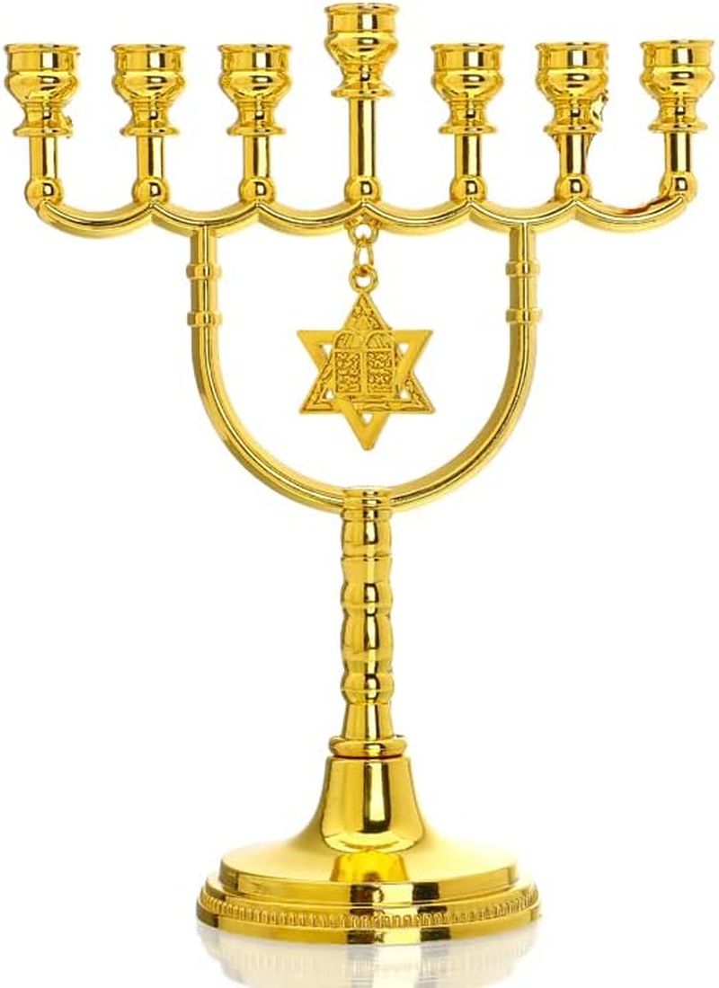 Hanukkah Menorah 9 Branch Gold Plated Jewish Menorahs for Chanukah Candle Holder Shabbat
