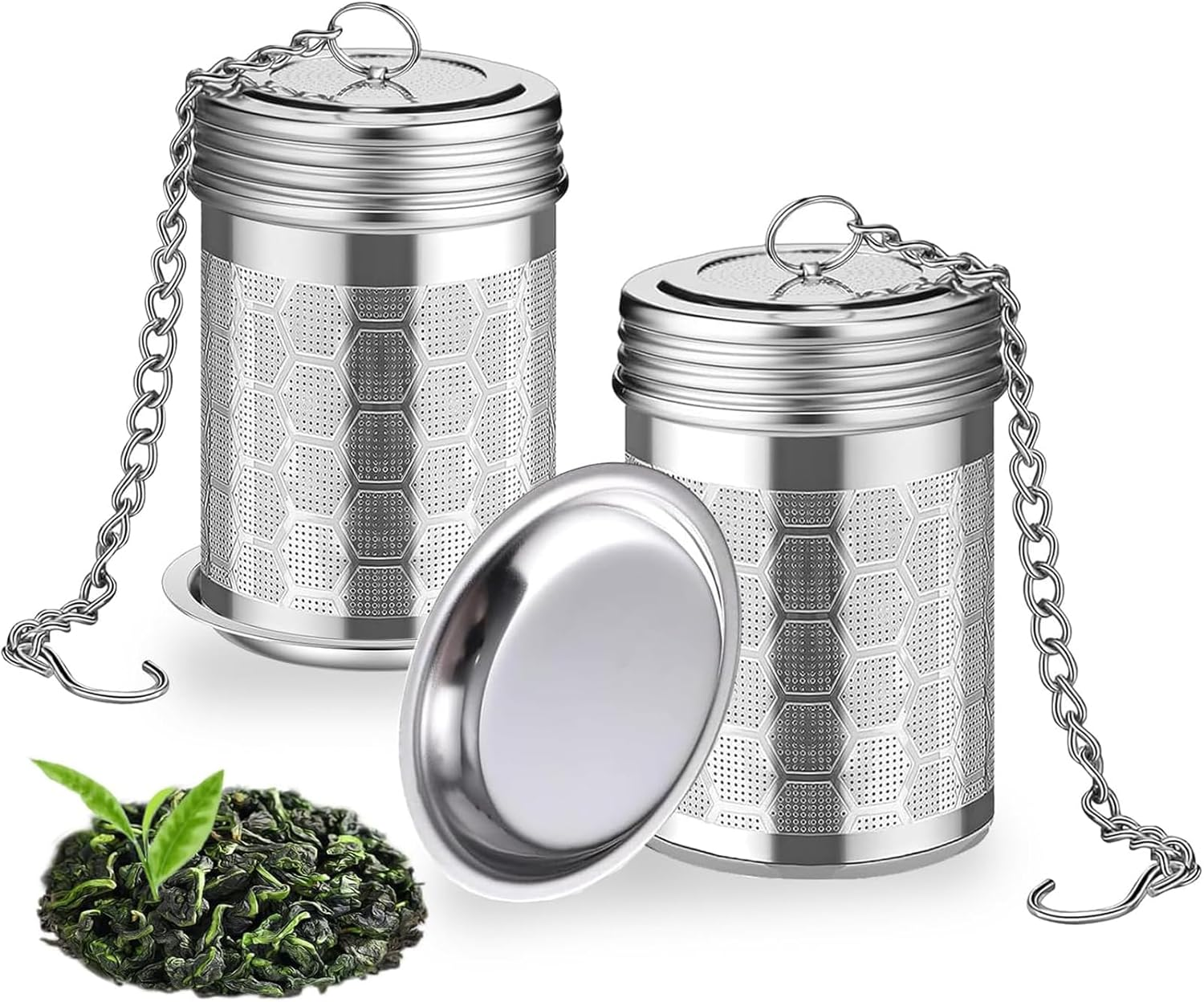 2 Pack Tea Infuser for Loose Tea, Extra Fine Mesh Tea Strainers with Drip Trays, 304 Stainless Steel Tea Diffuser Filter, Tea Steeper Infusers for Teapot, Brew Tea image number 1
