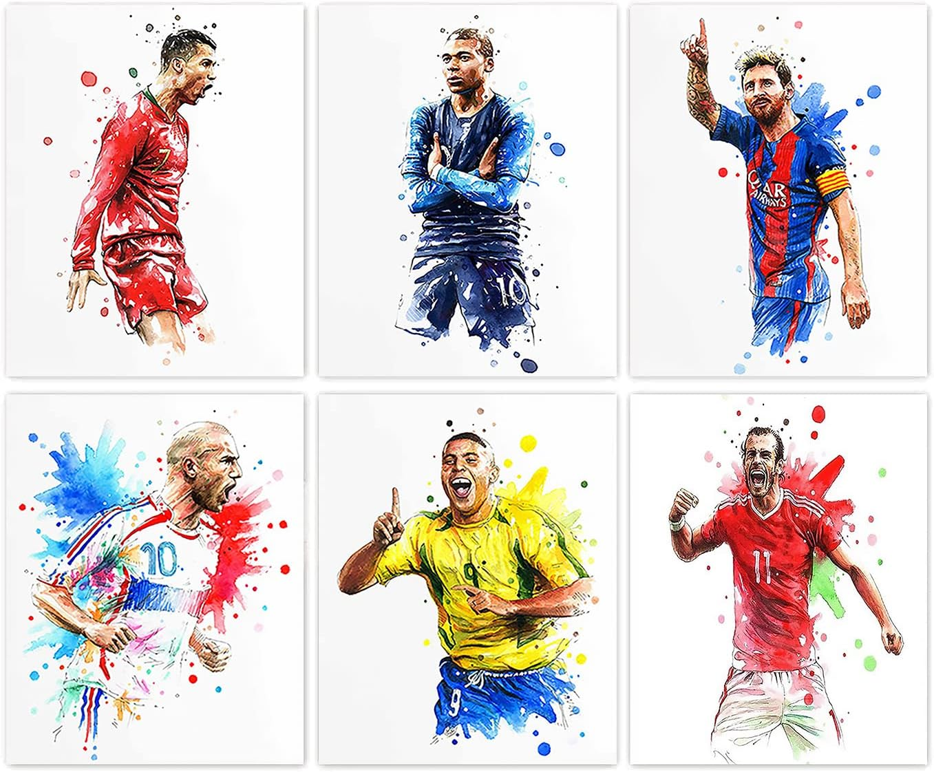 Soccer Star Wall Art Posters, Cristiano Ronaldo and Lionel Messi Posters, Motivational Football Superstar Canvas Wall Art Prints for Boys Room Gym Office Man Cave Decor, Set of 6-(8"X10" Unframed) image number 3