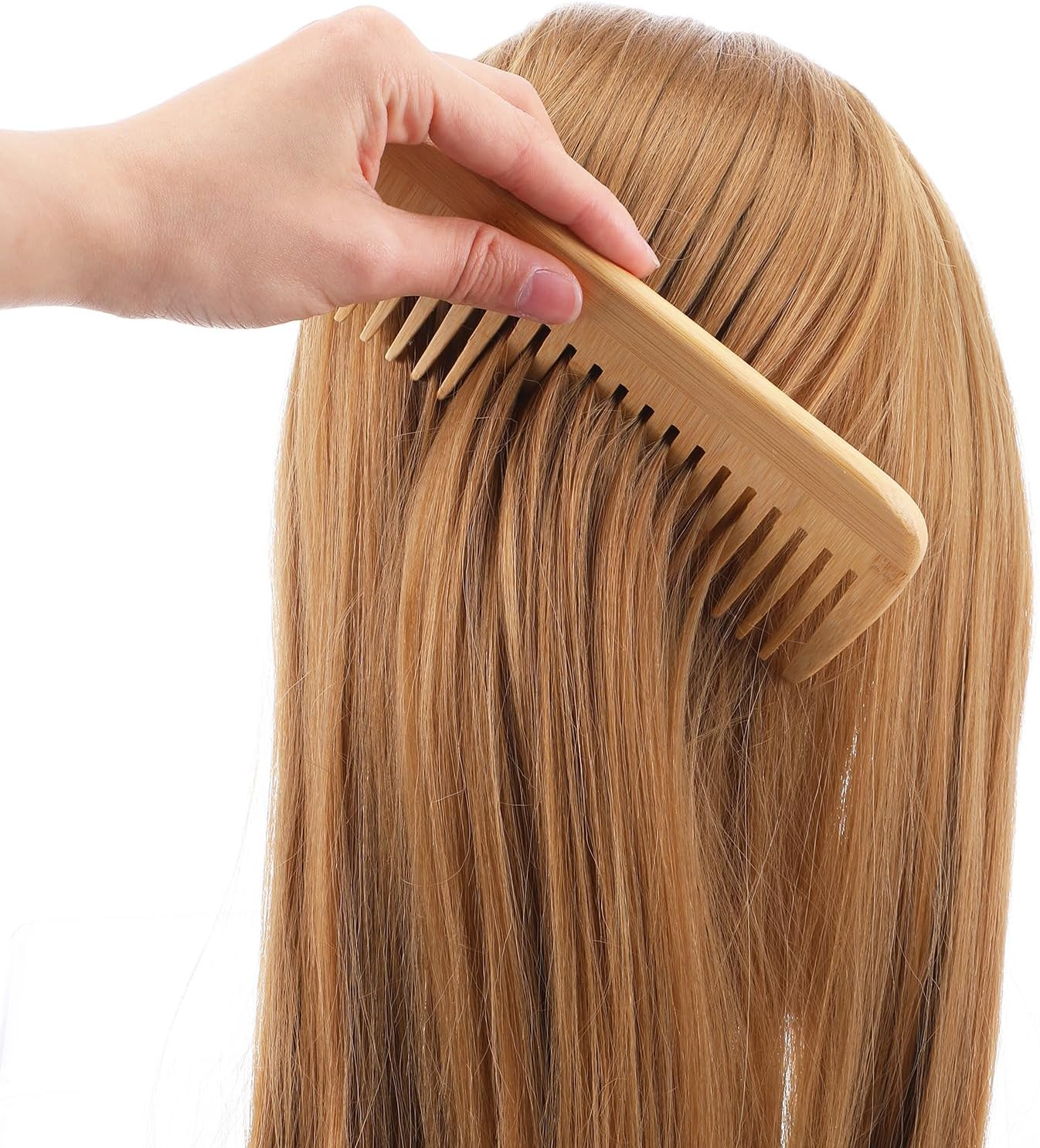 2PCS Bamboo Comb Anti-Static Wide Tooth Combs Natural Bamboo Comb Set Large Hair Detangling Combs Small Wooden Curls Big Tooth Wood Hairs Brushes for Straight Natural Curly Wavy Dry Wet Hair image number 1