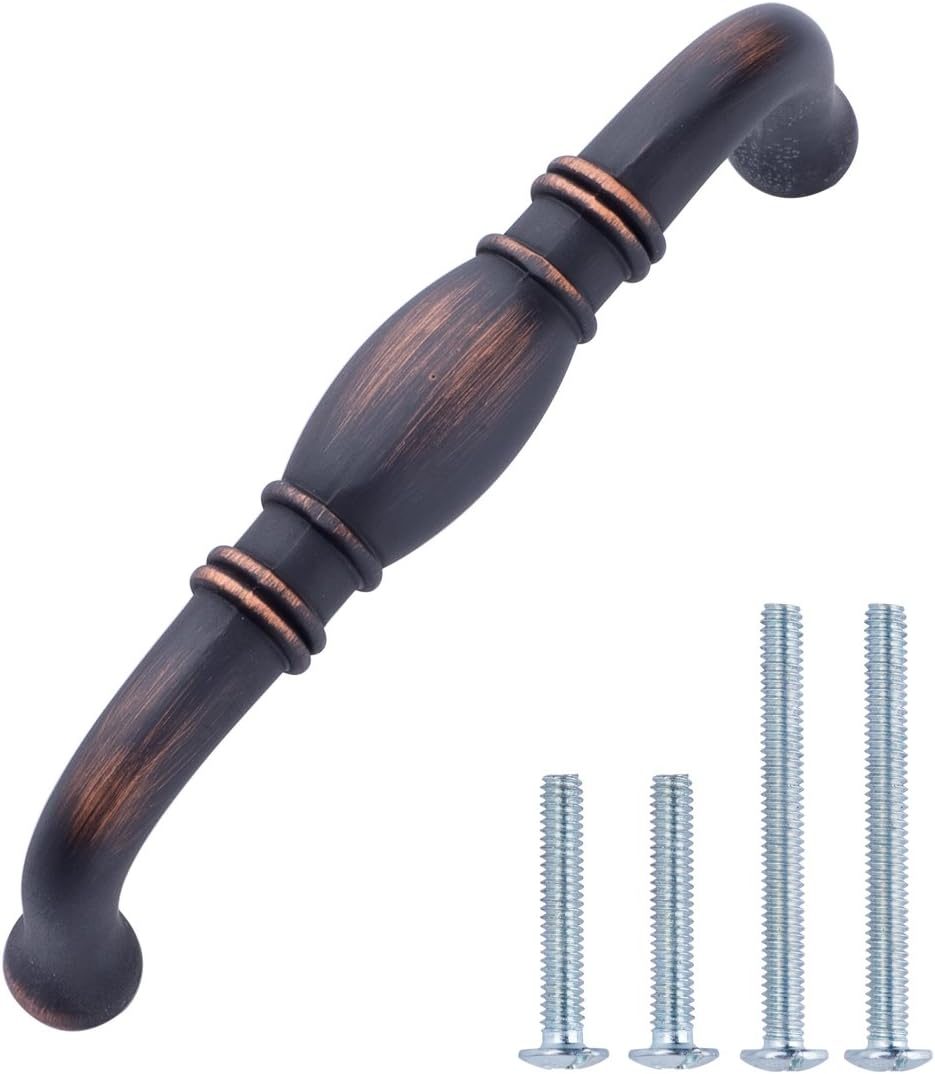 Amazon Basics Traditional Cabinet Handle, 3.71-Inch Length (3-Inch Hole Center), Antique Silver, 10-Pack