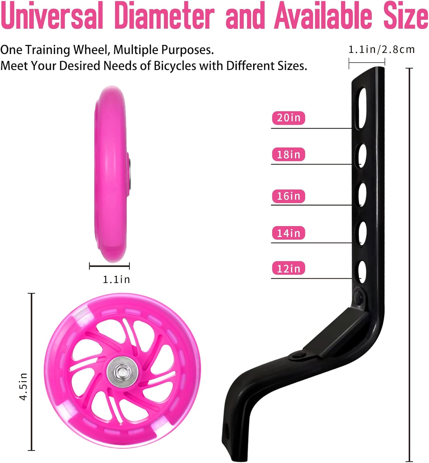 WIOSEIOC Bike Training Wheels,Thicken Stronger Flash Mute Wheel Adjustable Stabilizer Suitable for 12/14/ 16/18/ 20/ Inch Single Speed Bike, Including Mounted Kit image number 1