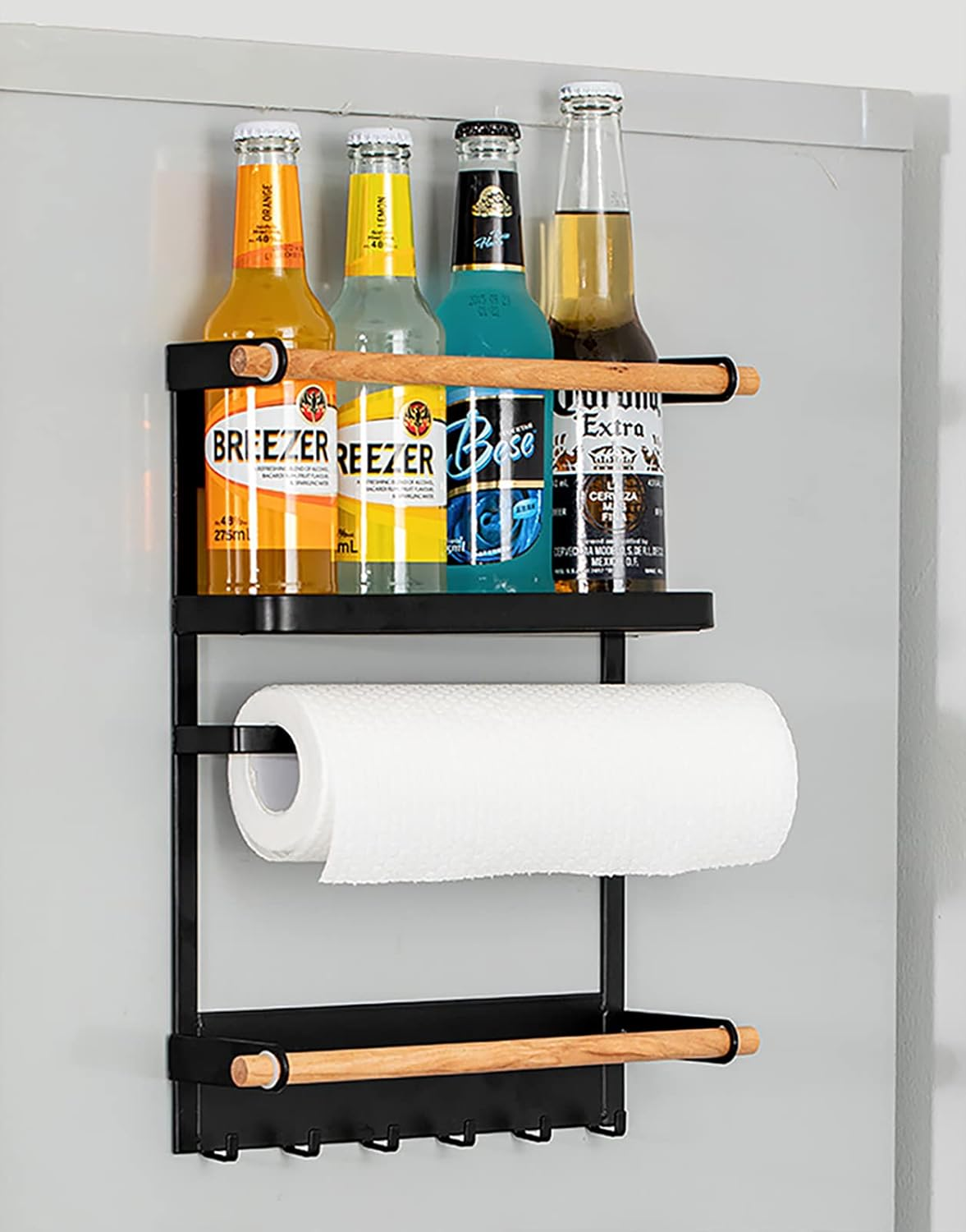 SIC Magnetic Refrigerator Hanging Spice Rack with Roller Rod Metal Frame with Space Saving Hooks (White)