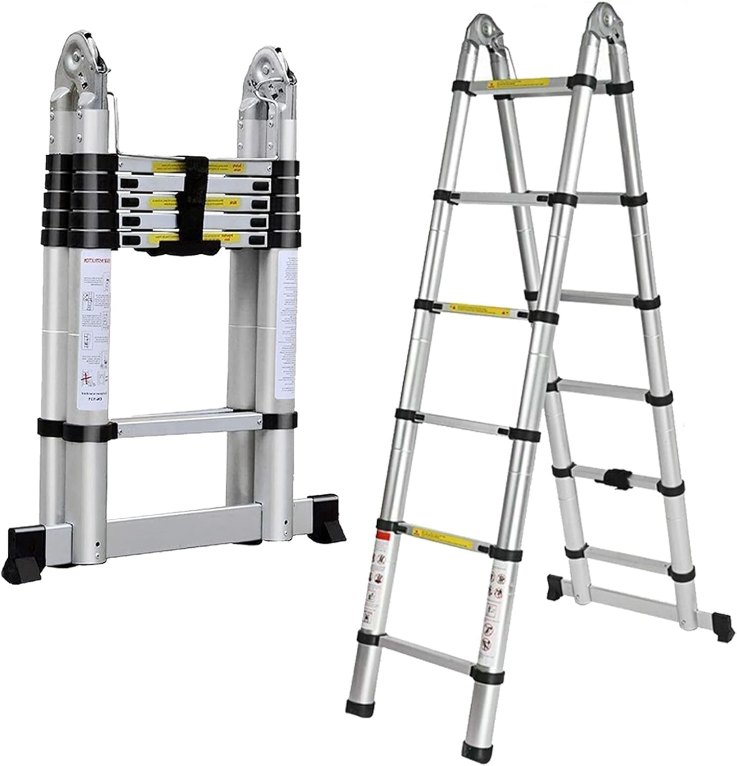Extension Ladder Telescoping Stainless Steel Straight A-Frame Ladder Home Roof Outdoor Compact Telescopic Lightweight Safety Lock Easy to Store for Roofing Business Household RV Use (3.5M Straight)
