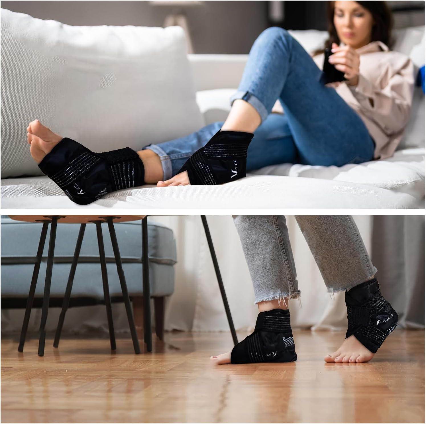 Vecozey Reusable Gel Ice Packs for Ankles and Heels Injuries, 2Pcs Ankle Ice Pack Wrap for Swelling, Plantar Fasciitis, Foot Pain Relief, Hot Cold Compression for Achilles Tendonitis, Sprain Ankles image number 2
