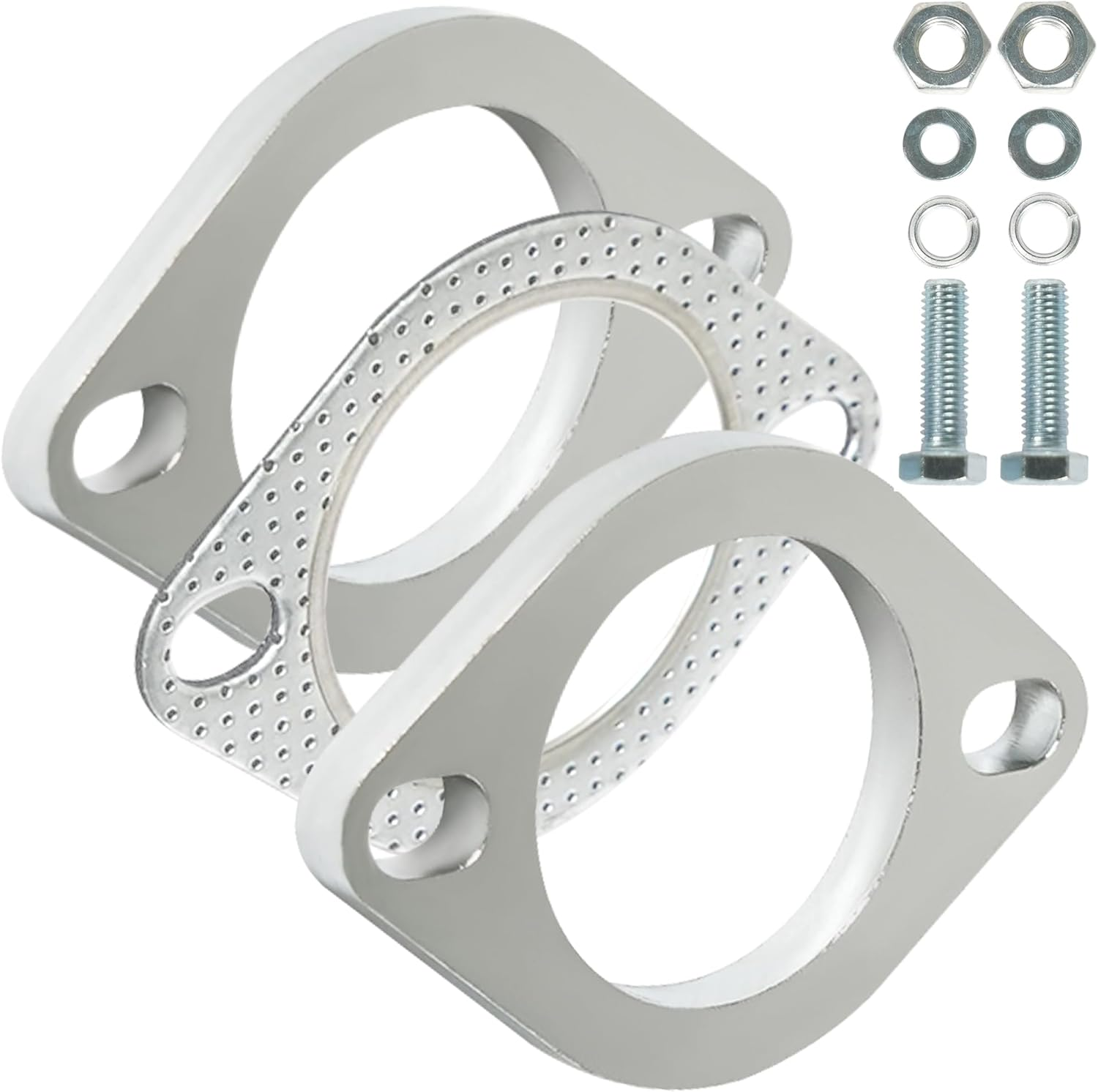 2 Bolt 2.25 Inch/60Mm Exhaust Flange Connection Kit Corrosion Proof Exhaust Flange & Exhaust Gasket Kit with Bolts & Nuts for 60Mm Downpipe(2 Pcs Flange) image number 6