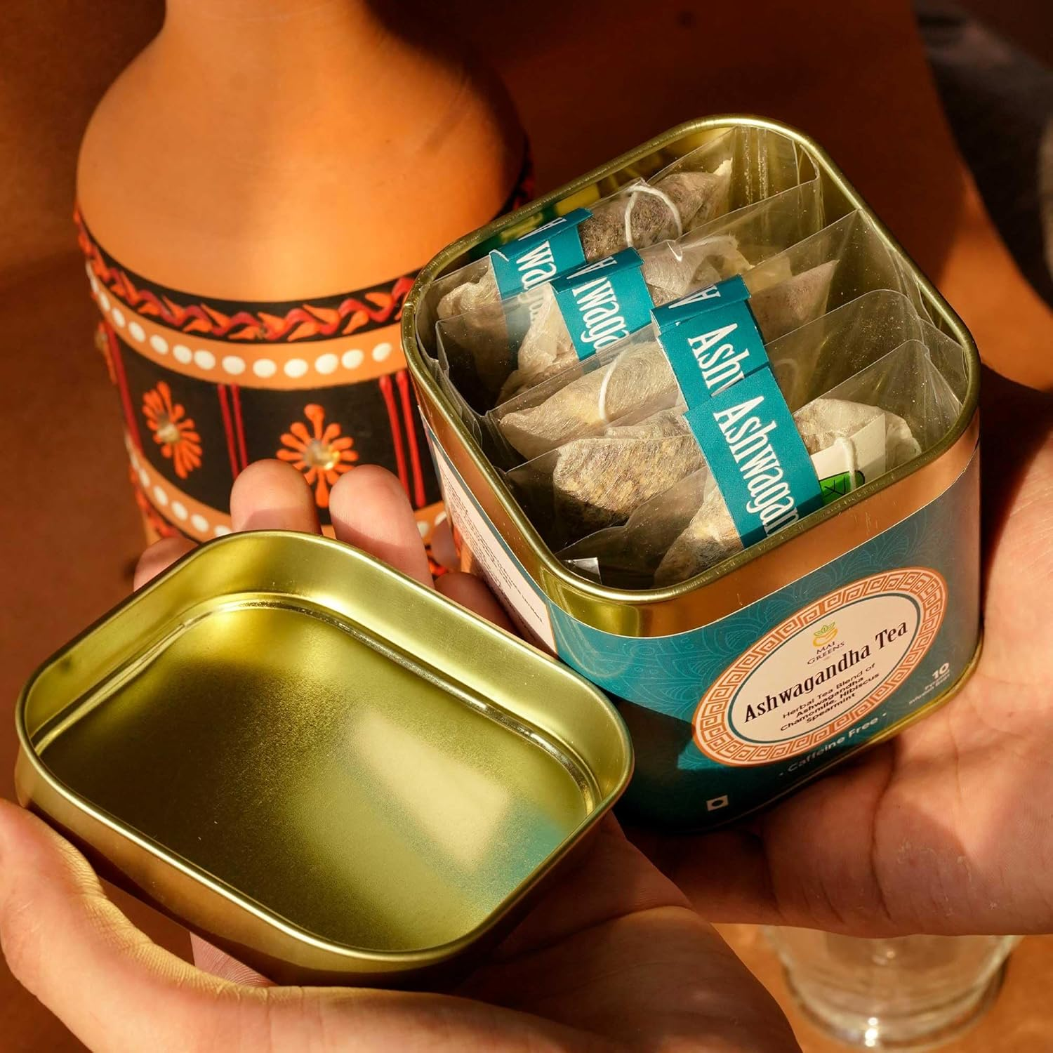 Mai Greens Ashwagandha Herbal Infusion &ndash; 10 PLA Pyramid Tea Bags | Caffeine-Free Adaptogenic Tea for Stress Relief & Sleep Support | Natural & Vegan