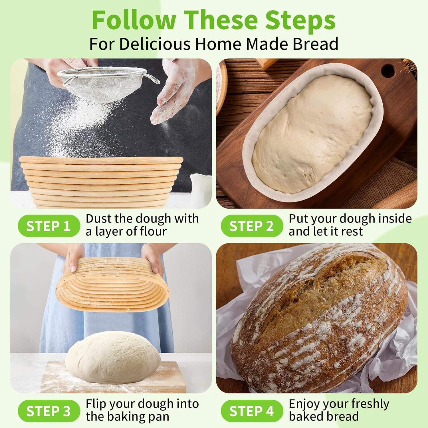 Banneton Bread Proofing Basket Set of 2, 25Cm&times;15Cm Oval Shaped Baking Supplies, Sourdough Banneton Basket with Liner for Artisan Bread Making for Professionals & Home Bakers image number 2