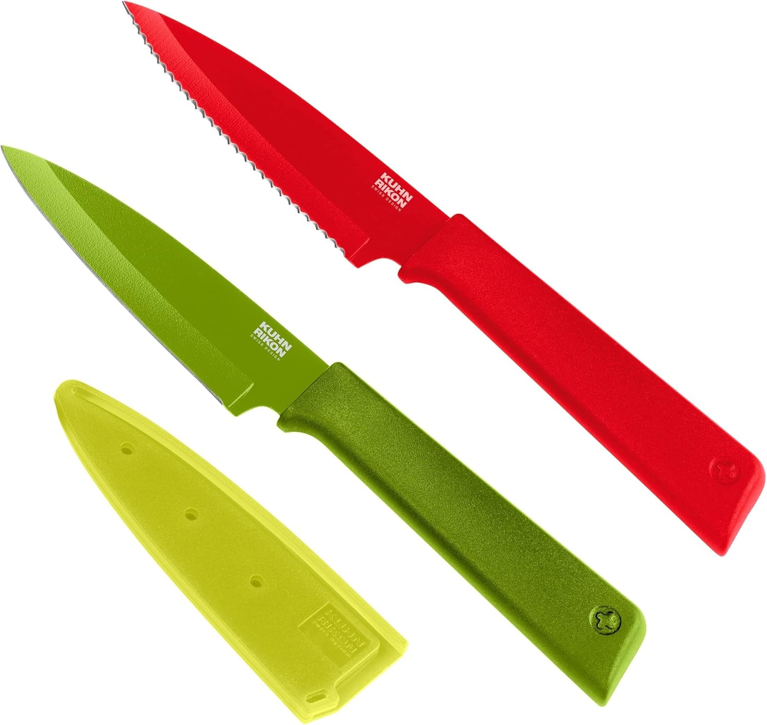 Kuhn Rikon Colori+ Prep 2 Pc Kitchen Knife Set (1X Paring Knife, 1X Serrated Kitchen Knife) Stainless Steel Blade Kitchen Knives Set. Sharp Knife Set &ndash; 3 Year Kuhn Rikon Kitchen Accessories Guarantee