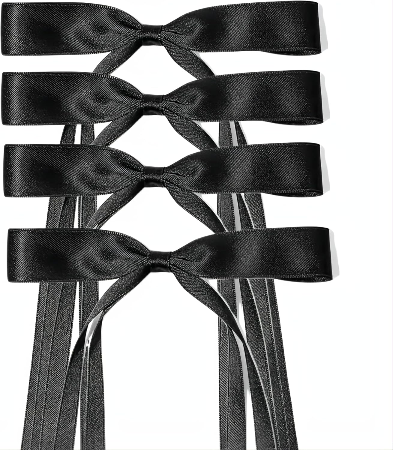 4 Pcs Four Elegant Satin Bow Hairpins, Long-Tailed Hairpins for Women and Girls, for Daily Wear, Weddings, Parties, Photography, Balls and Special Occasions (White)