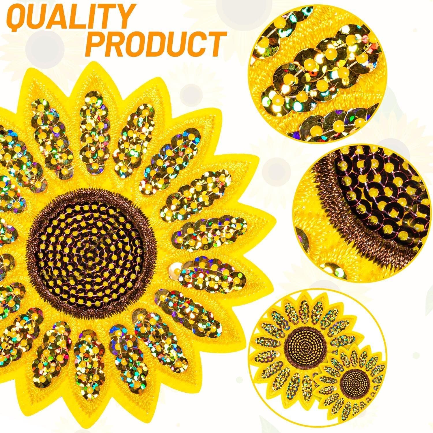 12 Pcs Sunflower Embroidered Iron on Patches, 2 Sizes Sunflower Sew Repair Embroidery Applique Patch for Jeans Clothing Hats Bags Arts Crafts image number 5
