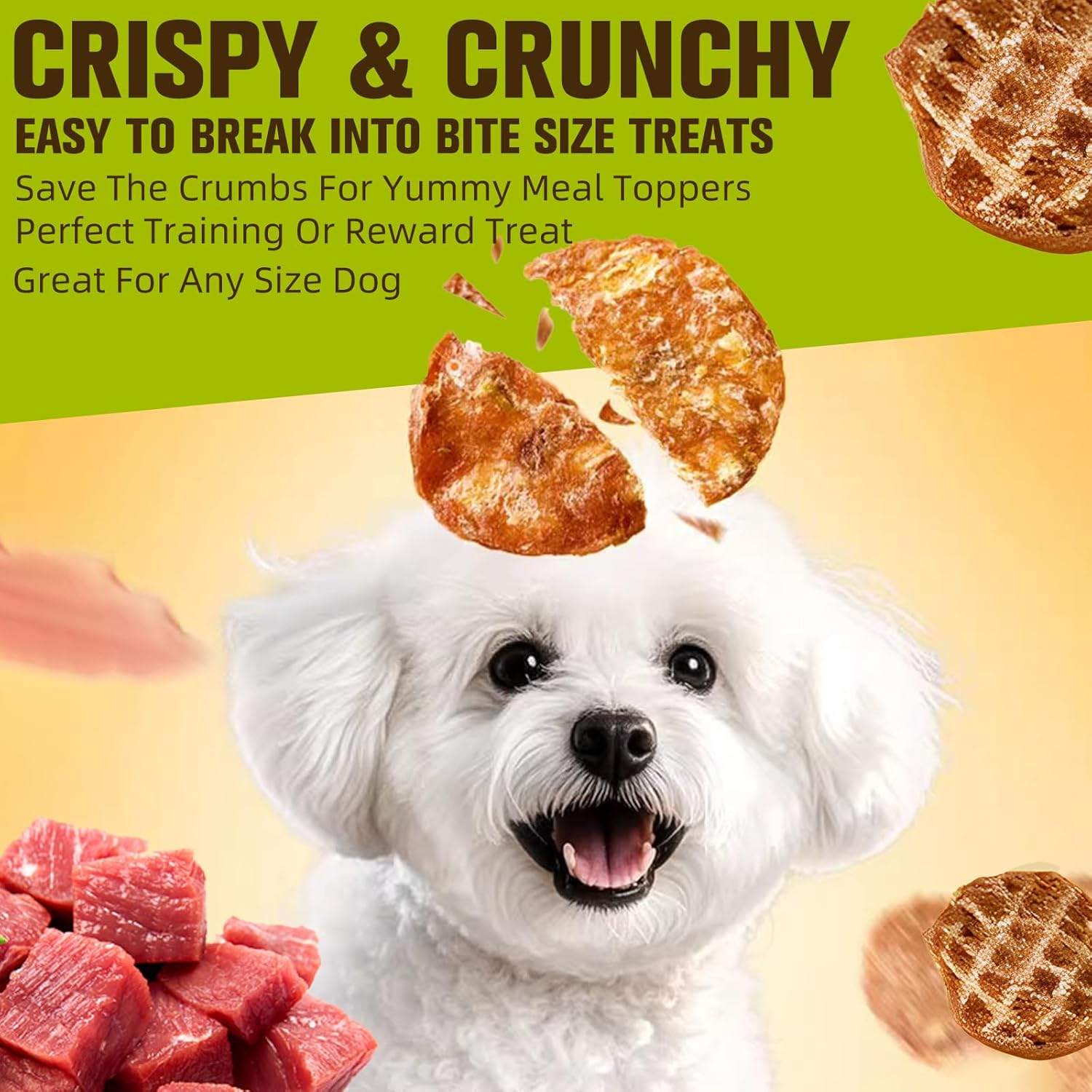Beef Crisps Crunchy Chips - High Protein, Dog Chew Treats, Beef Flavor Chips Dog Chews for Small/Medium/Large Dogs, Beef Flavor Snack Treats for Dogs image number 1