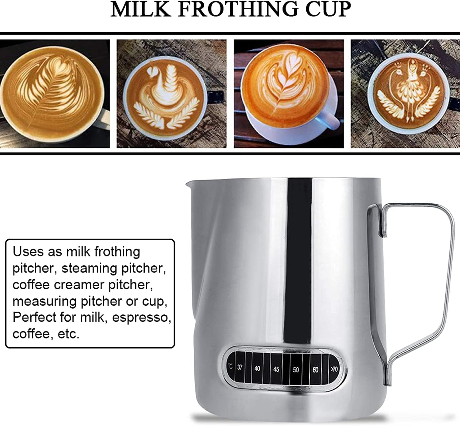 350ML Milk Frothing Pitcher with Decorative Art Pens,Espresso Steaming Pitcher,Suitable for Espresso,Jug Coffee Spoons Frother Steamer Cup Foam Making and Coffee Latte Template image number 2