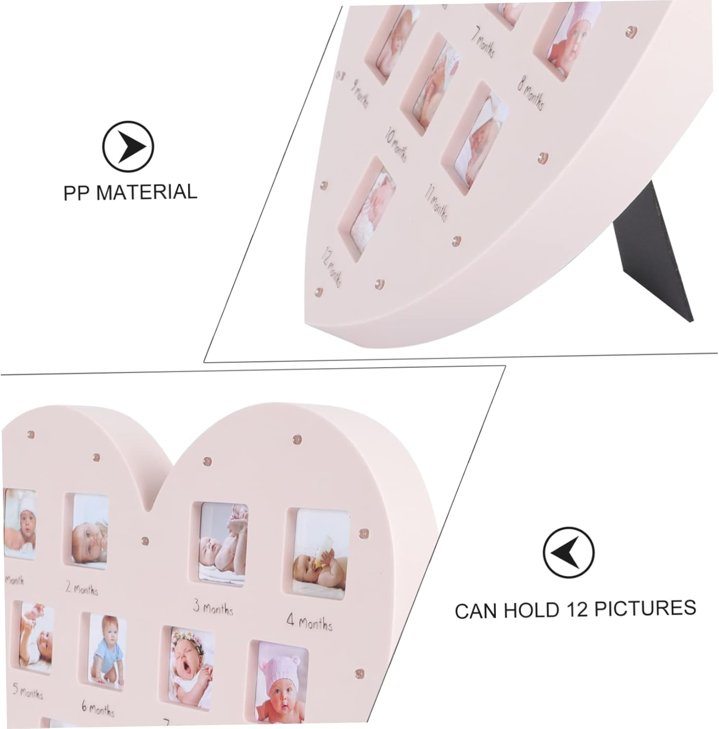 Growth Record Photo Frame Heart Shape Light for Nursery Decor Picture Frame Light for Desktop Ornament for Month Growth image number 1