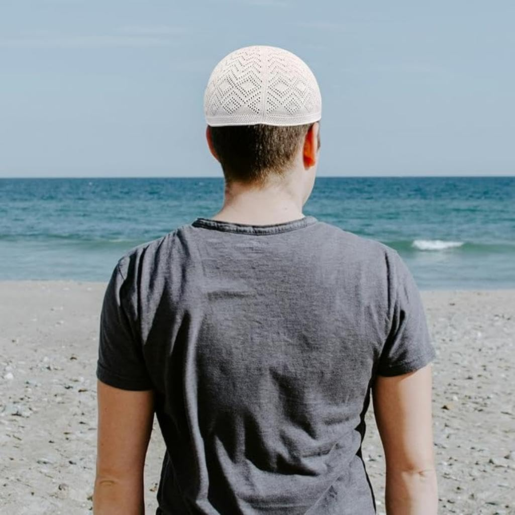 Quxyxso Men Muslim Prayer Kufi Hat Prayer Headwear Cap，Lslamic Muslim Knitting Kufi Topi Prayer Hat White image number 2