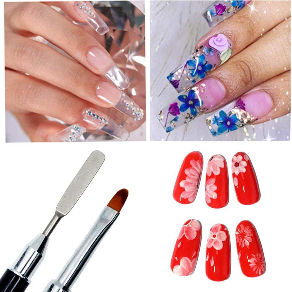 Polygel Nail Brush and Picker Tool Dual-Ended 2 in 1 Design Gel Nail Brush and Spatula Stainless Steel Tool for Nails Extension and Quick Building Gel (BK+PK+GD) image number 3