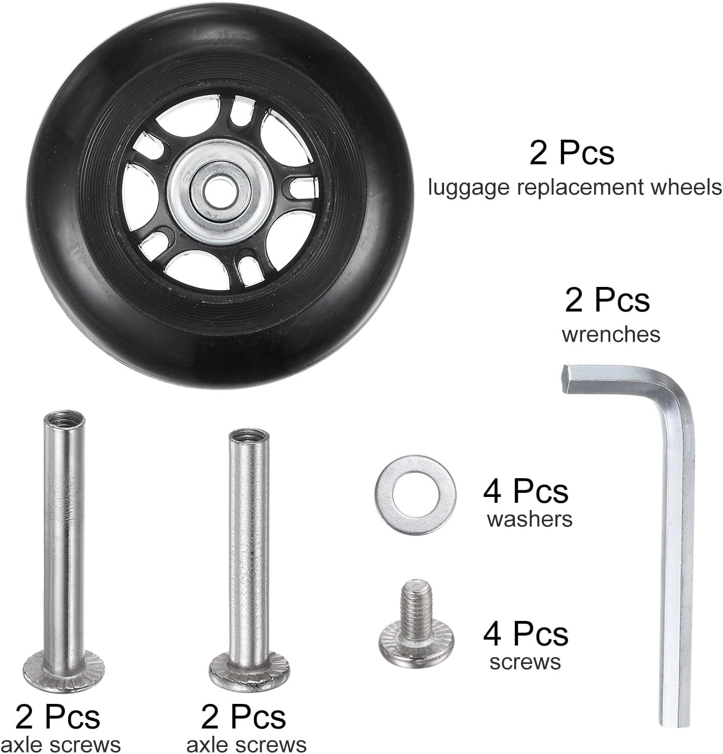 Sourcing Map Replacement Luggage Wheels 80X24Mm Suitcase Wheel Repair Kits Include 2 PU Bearing Wheels & Washers, Wrenches & Axle Screw for Trolley Bag, Inline Skate and Caster Board image number 4
