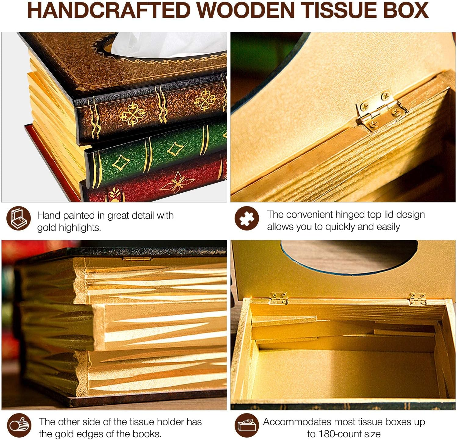 Vintage Wooden Antique Book Tissue Holder Dispenser/Novelty Napkin Paper Holder Box Cover for Book Reader Lover at Home/Office/Car Automotive Decoration