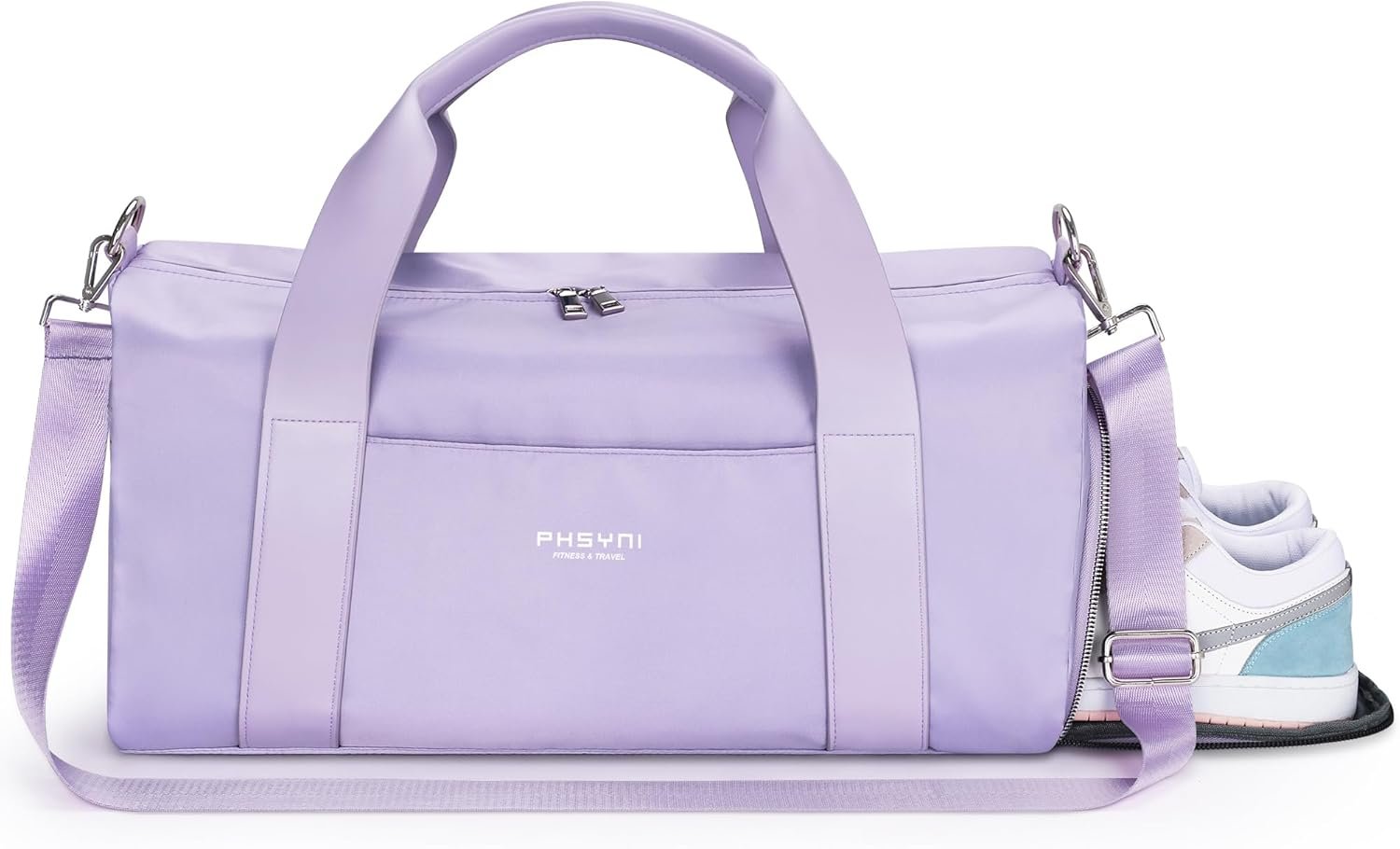 Gym Bag for Women,Pu Leather Handle,Dry Wet Separated with Shoe Compartment & Wet Pocket,Waterproof Duffle Bag for Travel Sports Fitness Workout Athletic (Purple, 19" Medium Size) image number 6