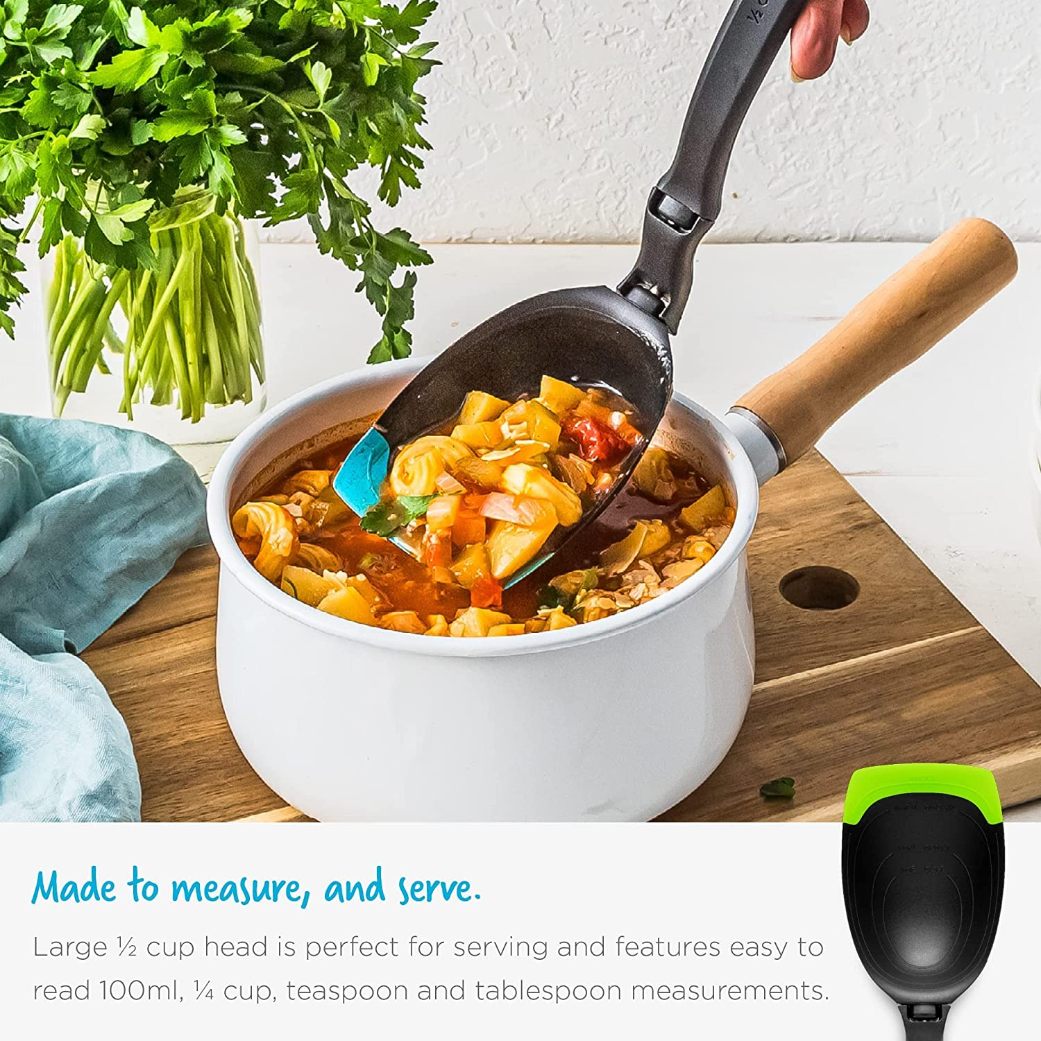 Dreamfarm Spadle 2-In-1 Non-Stick Cooking Spoon & Serving Ladle Measures up to 1/2 Cup with Silicone Scraping Squeegee-Tip - 11" Red image number 2