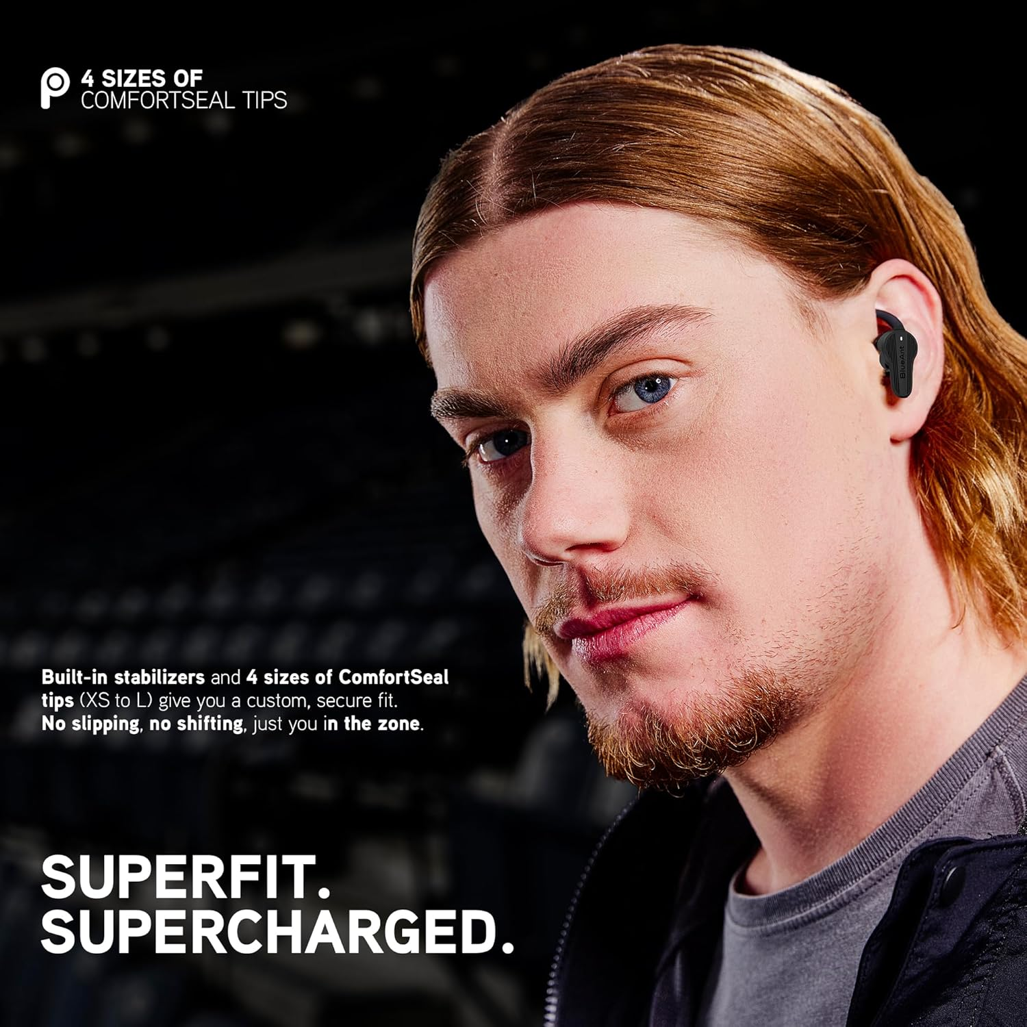 Blueant Pump Air X3 True Wireless Earbuds, Secure Sport Fit, IP67 Waterproof, Long Battery Life, Bluetooth 6.0 with Clear Calls, USB-C Charging, Black - Orange image number 3