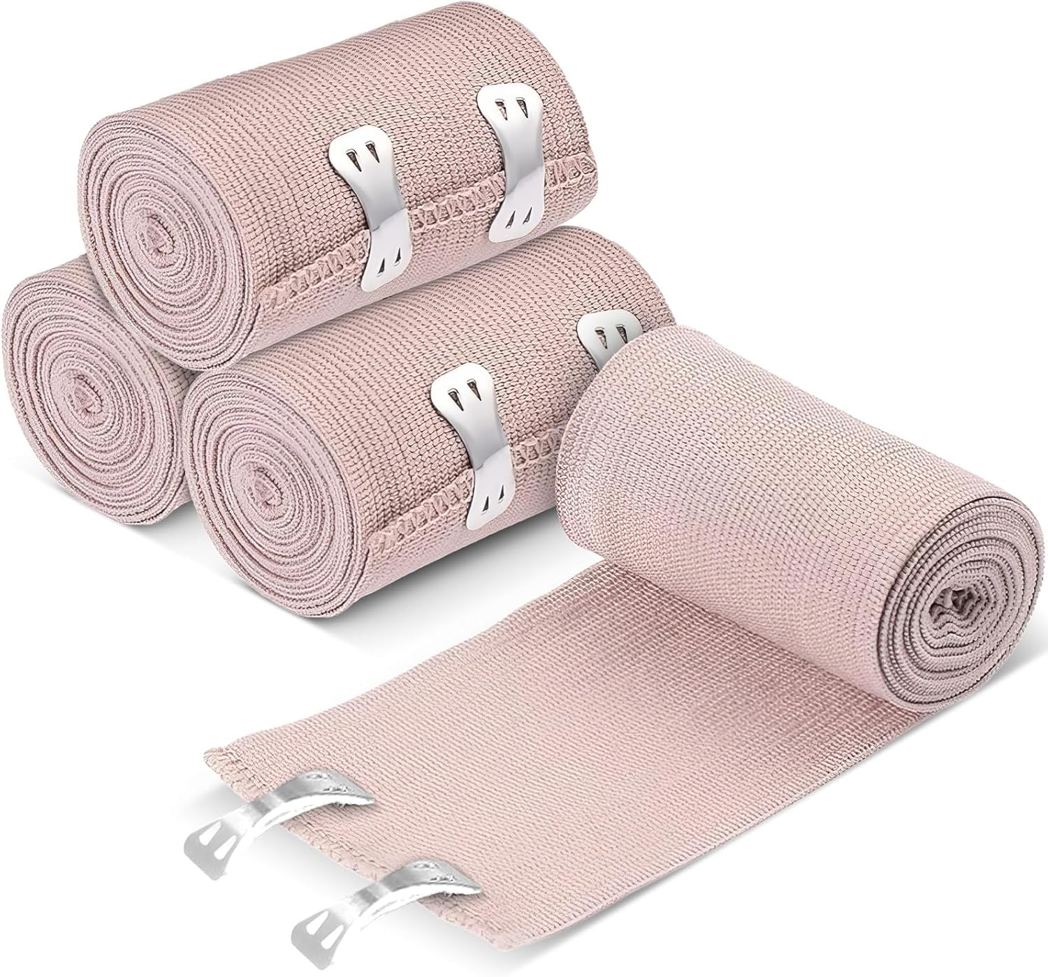 Elastic Bandage Wrap, 4 Pcs (4Inch X 15Ft) Durable Compression Bandage with Clips, Lightweight Portable Bandages for Ankle, Wrist, Arm, Leg Sprains image number 4