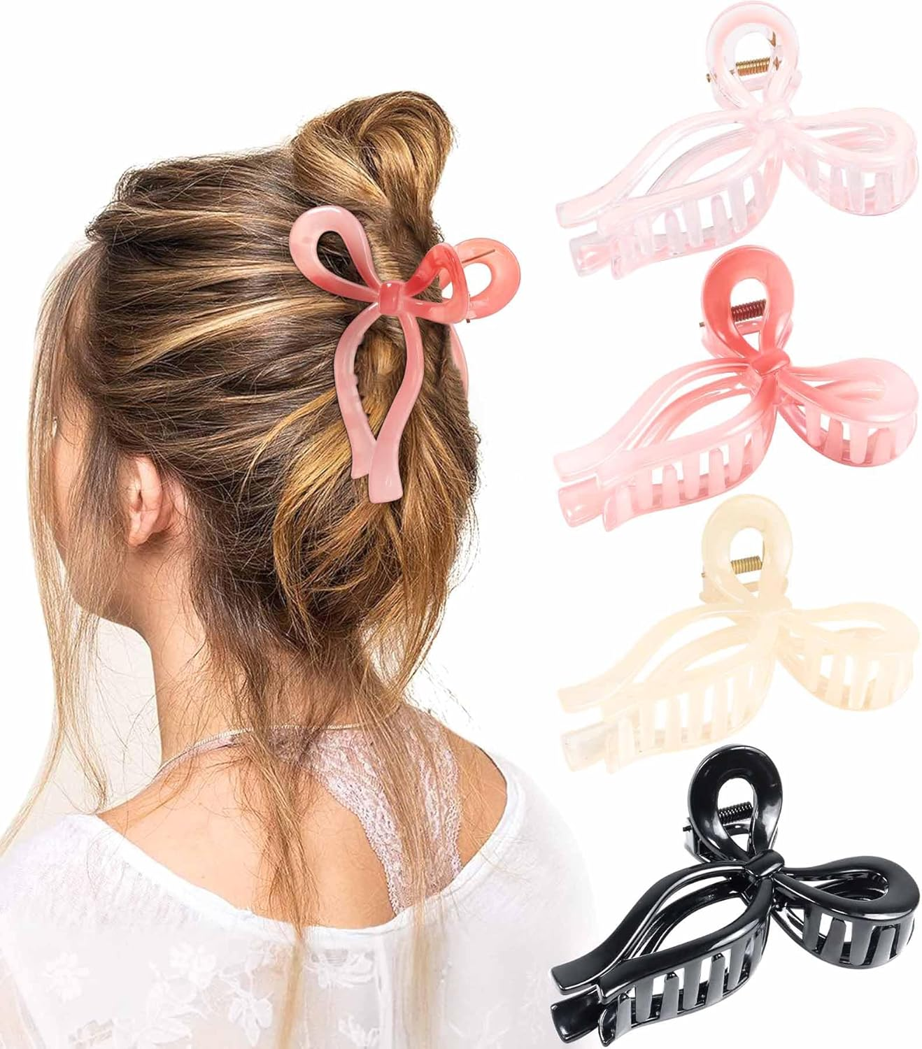 Tumurup Pink Hair Clip Bow, Pack of 4 Hair Clips Women Girls Hair Clip Bow Hair Clips Large 11 Cm Butterfly Claw Clip Hair Accessories for Thick Hair Long Hair image number 6