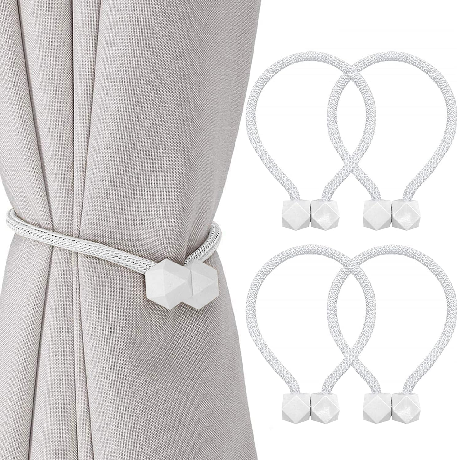 4 Packs Magnetic Curtain Tiebacks for Drapes, H HOME-MART Convenient Drape Tie Backs, Decorative Drape Magnetic Curtain Tie Backs Holdback Holder for Window Draperies,No Tools Required