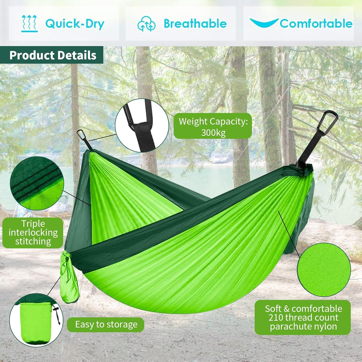 Double Camping Hammock with 2 Tree Straps, Lightweight Nylon Parachute Tree Hammock Tent, Portable Two Person Parachute Hammocks Swing for Outdoor Hiking Beach Backpacking (Sky Blue & Deep Blue)