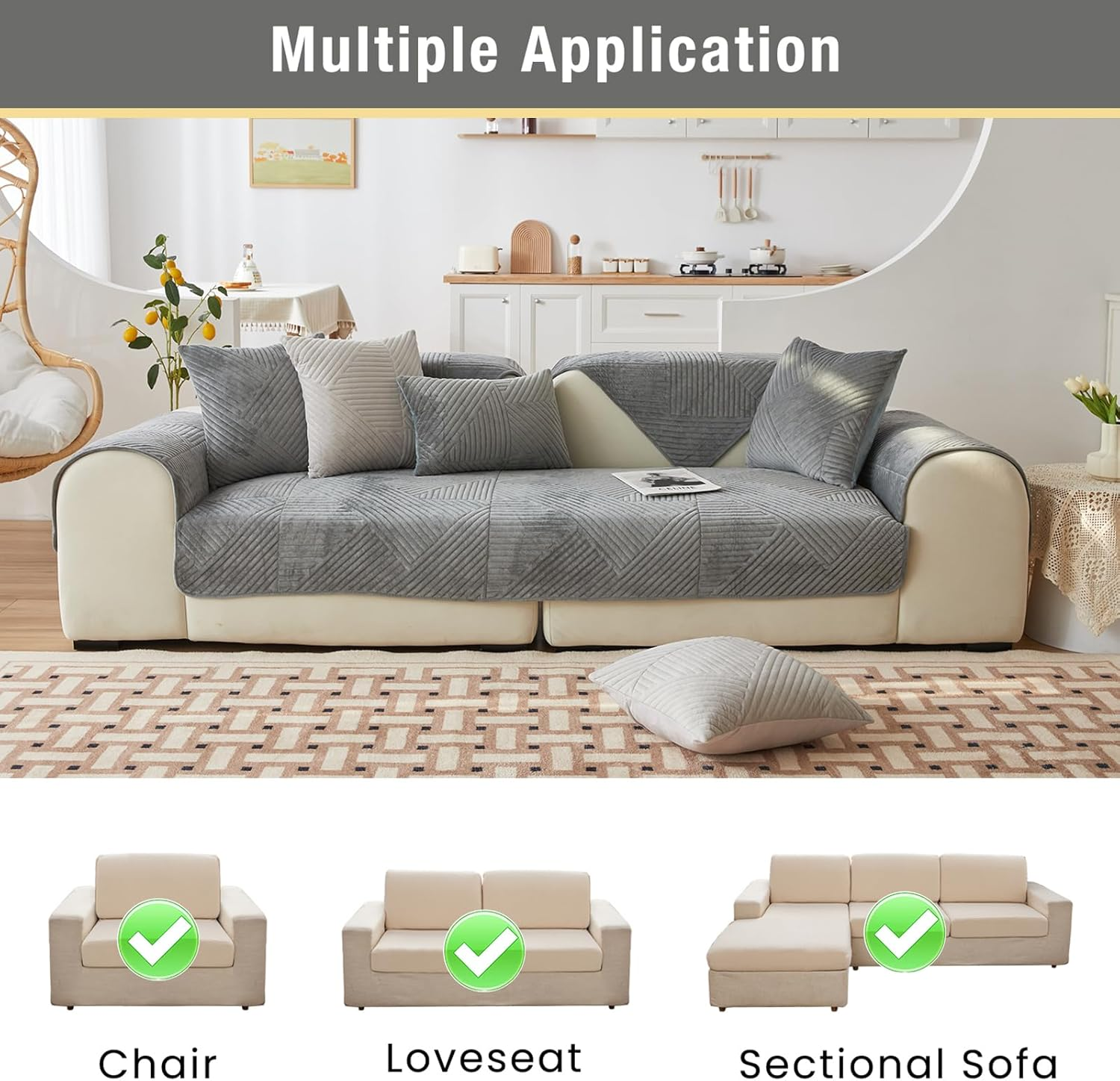 TEWENE, Armrest Cover Sectional Couch Cover Velvet Sofa Cover Anti-Slip L Shaped Couch Cover Sectional Sofa Cover for Dogs Couch Cover 2 Cushion Couch Cover for Sofa 3 Seats, 2 Pcs 28''X28'' Size image number 5