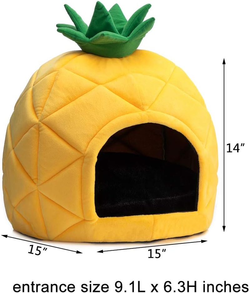 Hollypet Cozy Pet Bed, Warm Cave Nest Sleeping Bed Pineapple Shape Puppy House for Cats and Small Dogs, Yellow image number 4