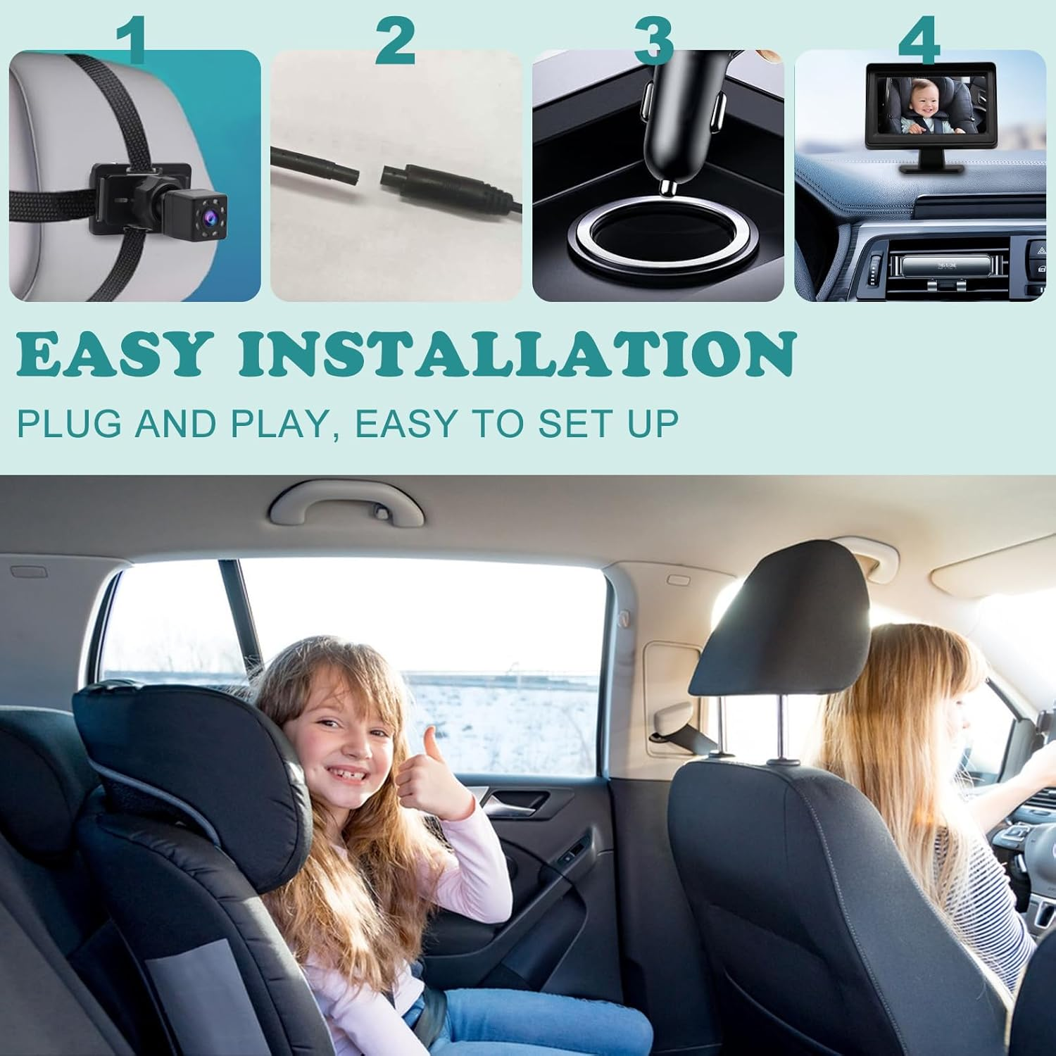 Baby Car Camera, 4.3'' HD Night Vision Function Car Mirror Display, 360 &deg;Rotation, 100&deg; Wide Angle Seat Safety Seat Mirror, Easily to Observe the Baby'S Every Move image number 6