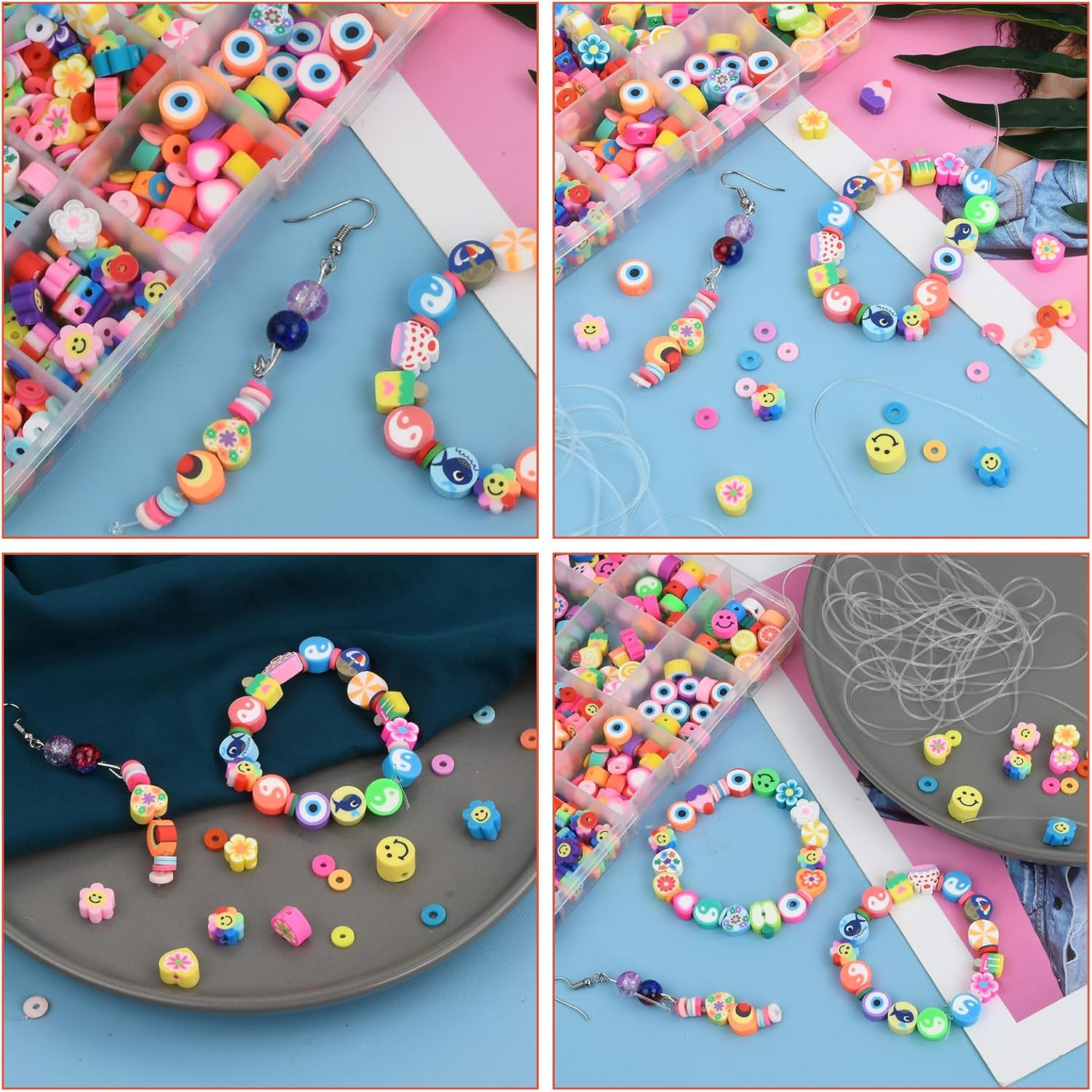 300 Pieces Colorful Clay Bracelet Bead Making Kits image number 3