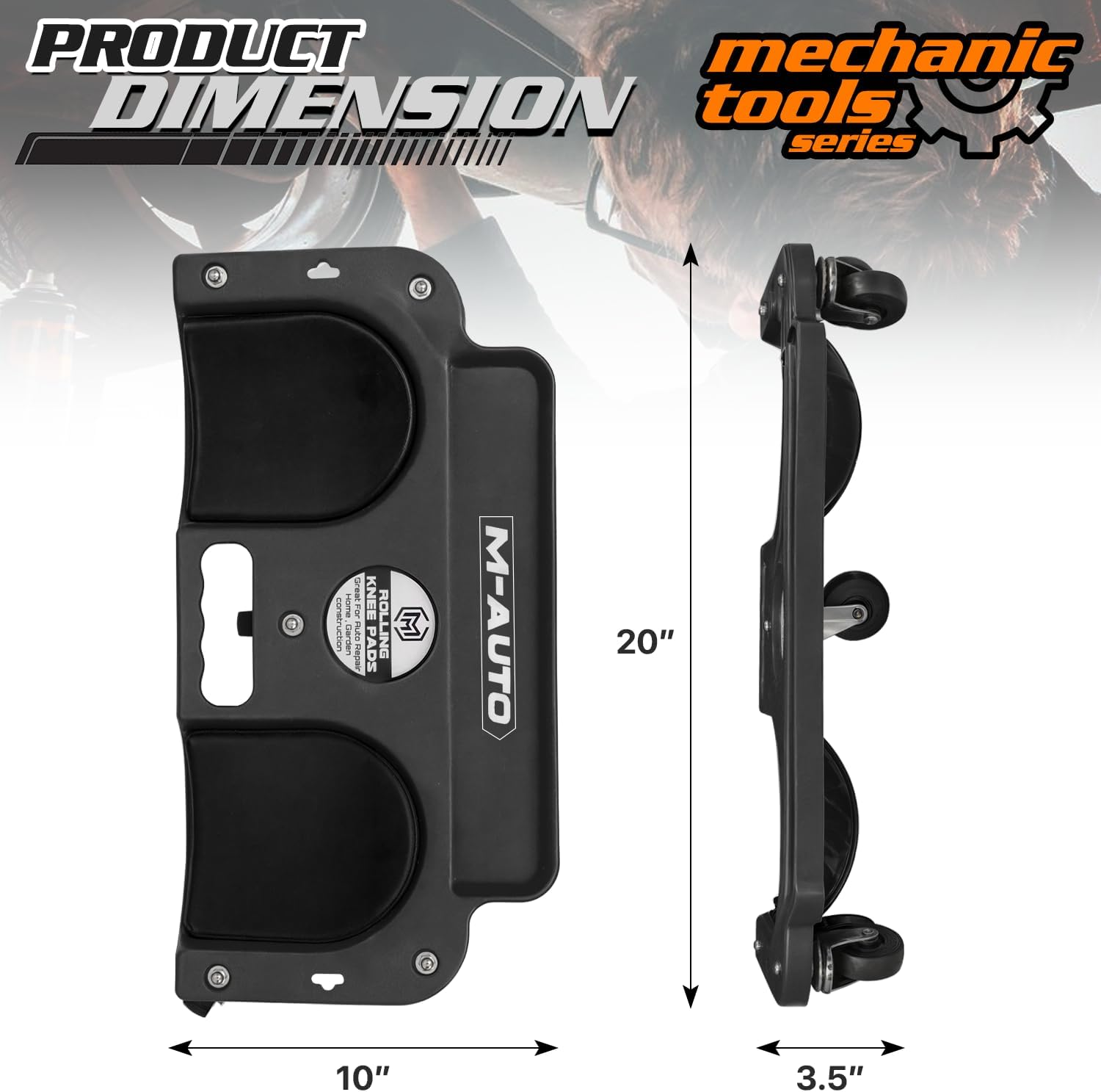 M-AUTO Rolling Knee Creeper Durable Knee Pads with Full 360 Degree Turn Casters and Tool Tray, Garage Kneeling Pads on Swivel Castors for Home Workshop Auto Repairing Maintaining, Black image number 4