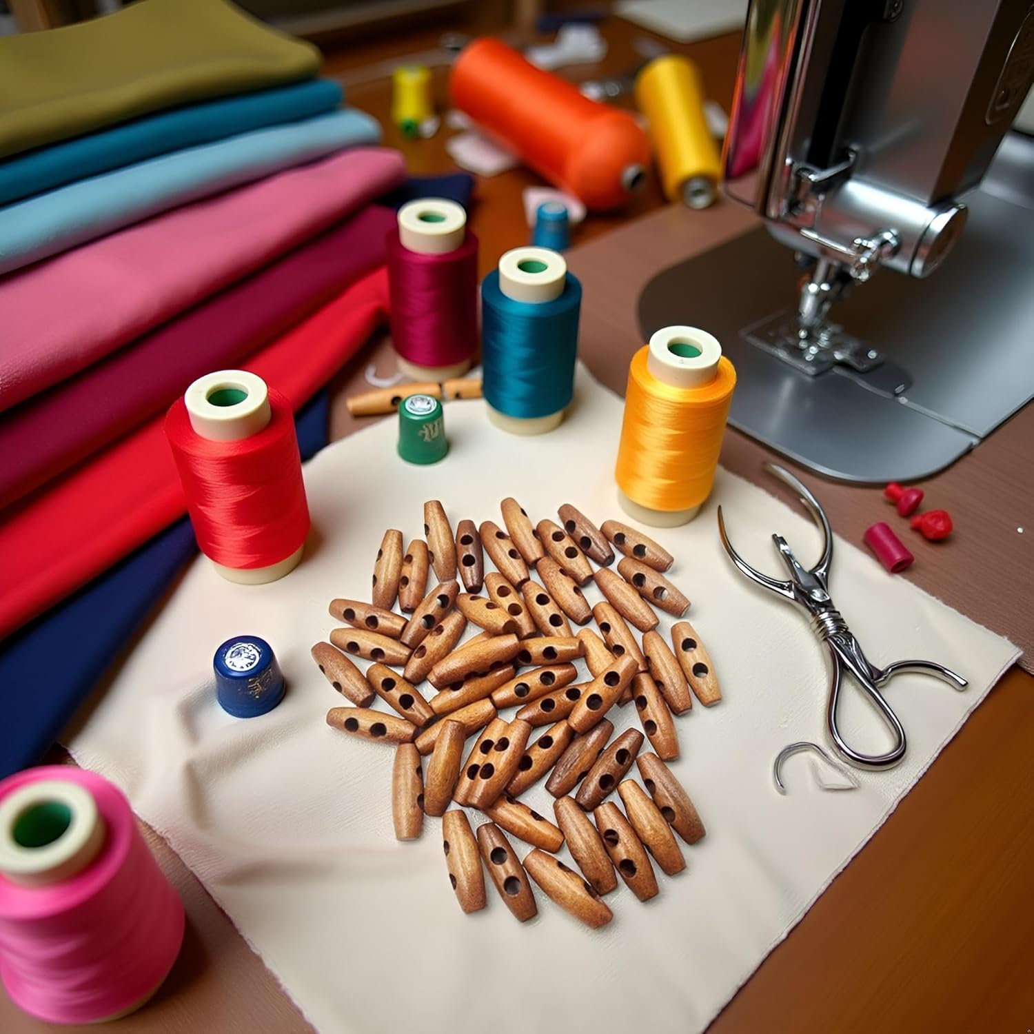 50 Pieces Olive Shape Wooden Toggles Buttons 2 Holes Sewing Buttons for Clothes Decor Everything Coat Trench Coat Button Accessories Fasteners image number 2