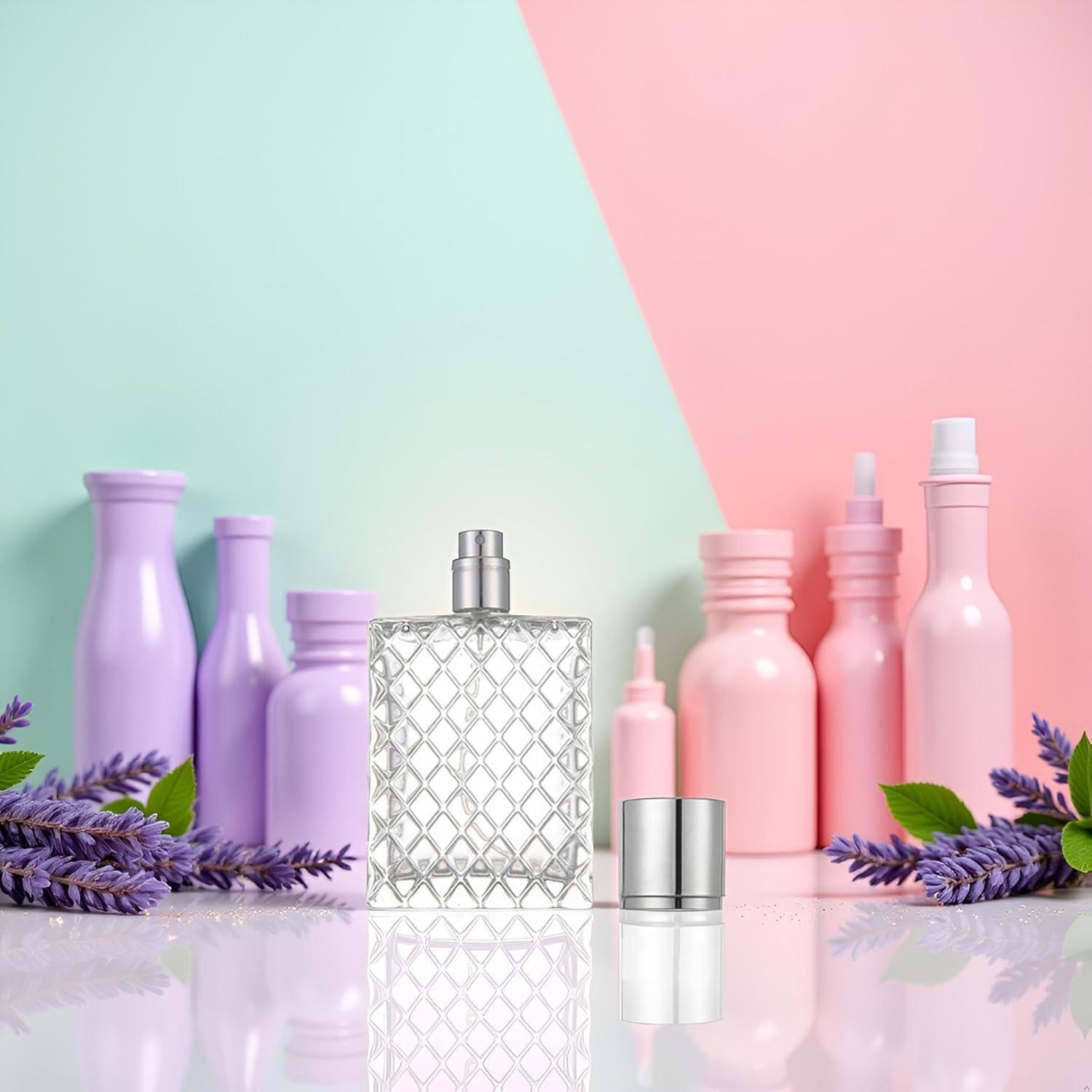 Hehglng 100Ml 3.4Oz Clear Glass Spray Bottles Empty Square Perfume Fine Mist Atomizer Refillable Essential Oil Container for Travel Portable Refillable Containers image number 3