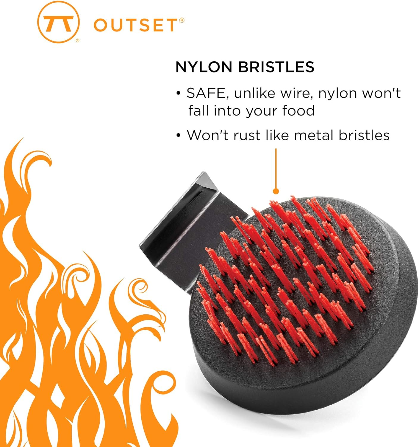 Outset 76621 Himalayan Salt Block, Pizza Stone and Cast Iron Pan Nylon Cleaning Brush with Stainless Steel Scraper, 5 X 4 X 3, Black image number 4