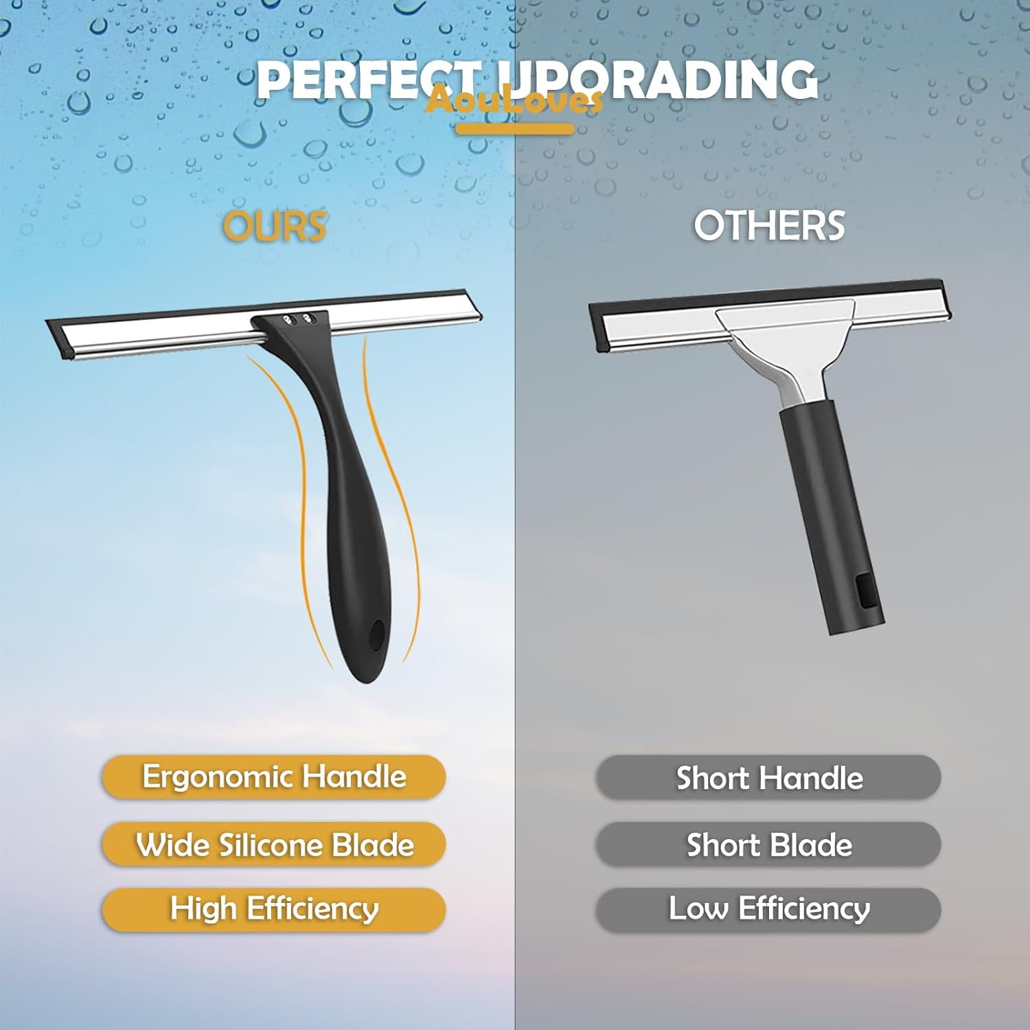 Aouloves Shower Squeegee for Bathroom Glass Doors,Rubber Window Cleaner Squeegee,All-Purpose with Hook Doors, Windows, Mirrors,Tiles and Car Glass, 10 Inches (10-Inch, Black) 10In - White image number 7