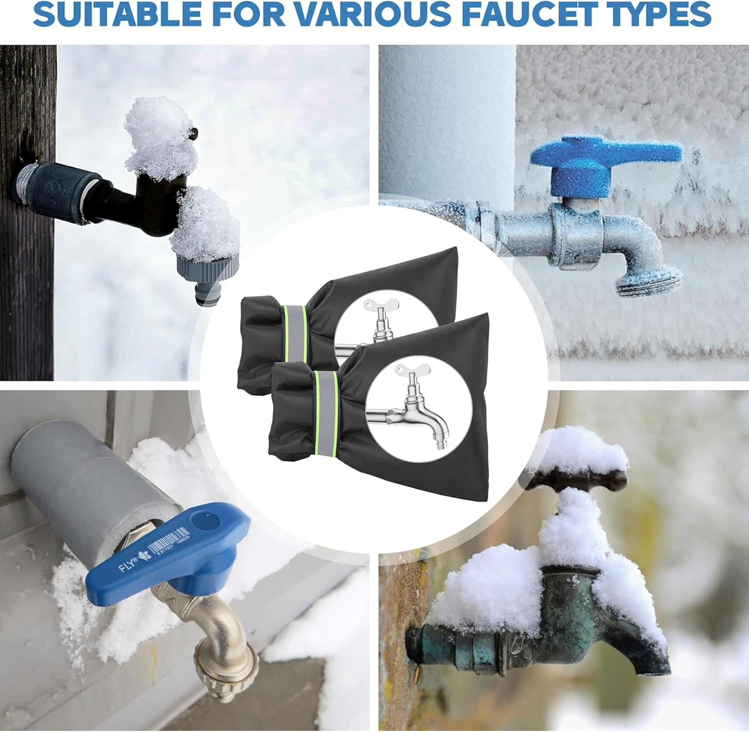 2 Pcs Outdoor Faucet Covers for Winter,Winter Reflective Strip Faucet Freeze Guard,Faucet Insulation and Freeze Protection Cover,Reusable Insulated Outdoor Faucet Covers,Anti-Icing Protective Cover image number 4